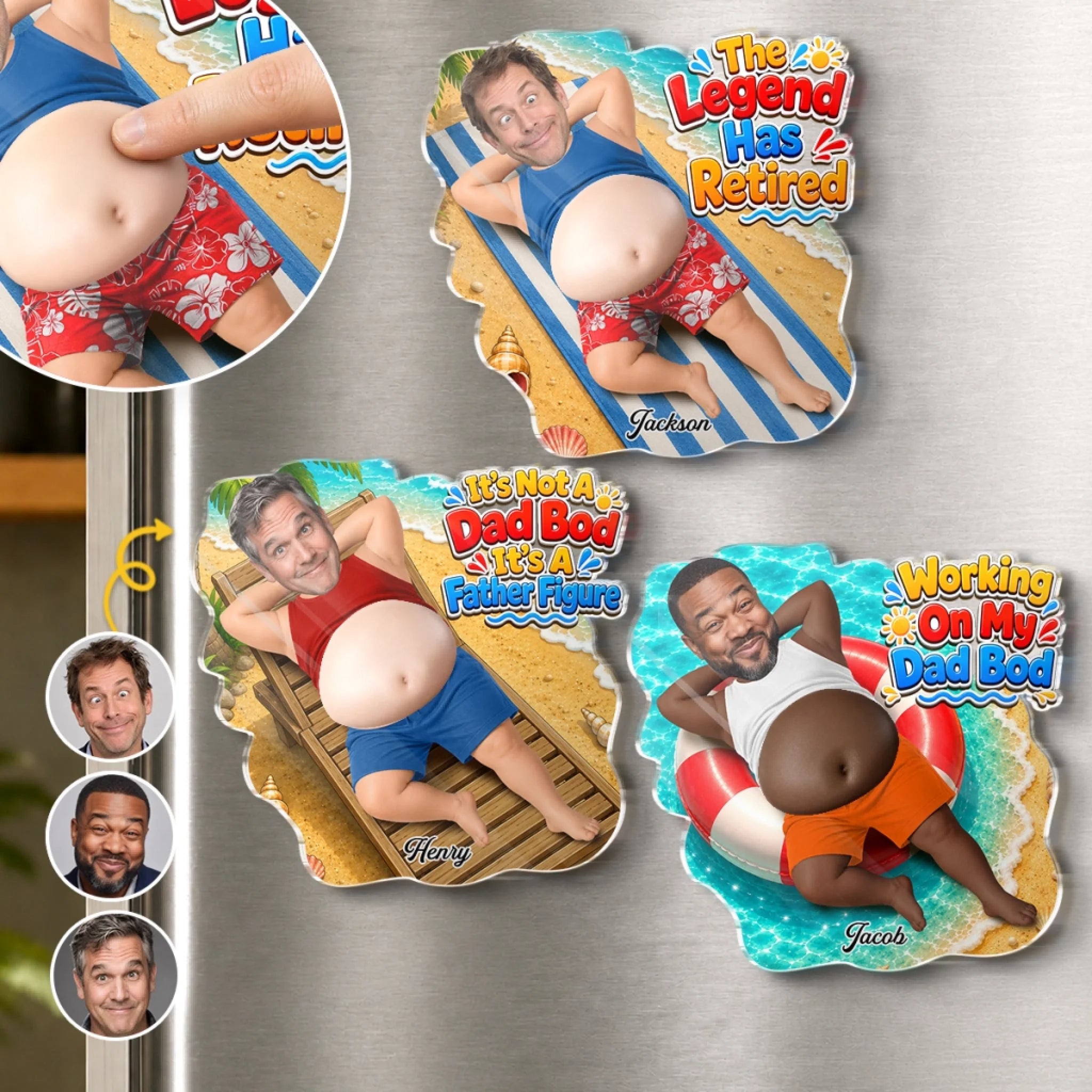 Custom Photo Dad Bod Belly Squishy Acrylic Fridge Magnet, Personalized Funny Gift for Dad or Grandpa