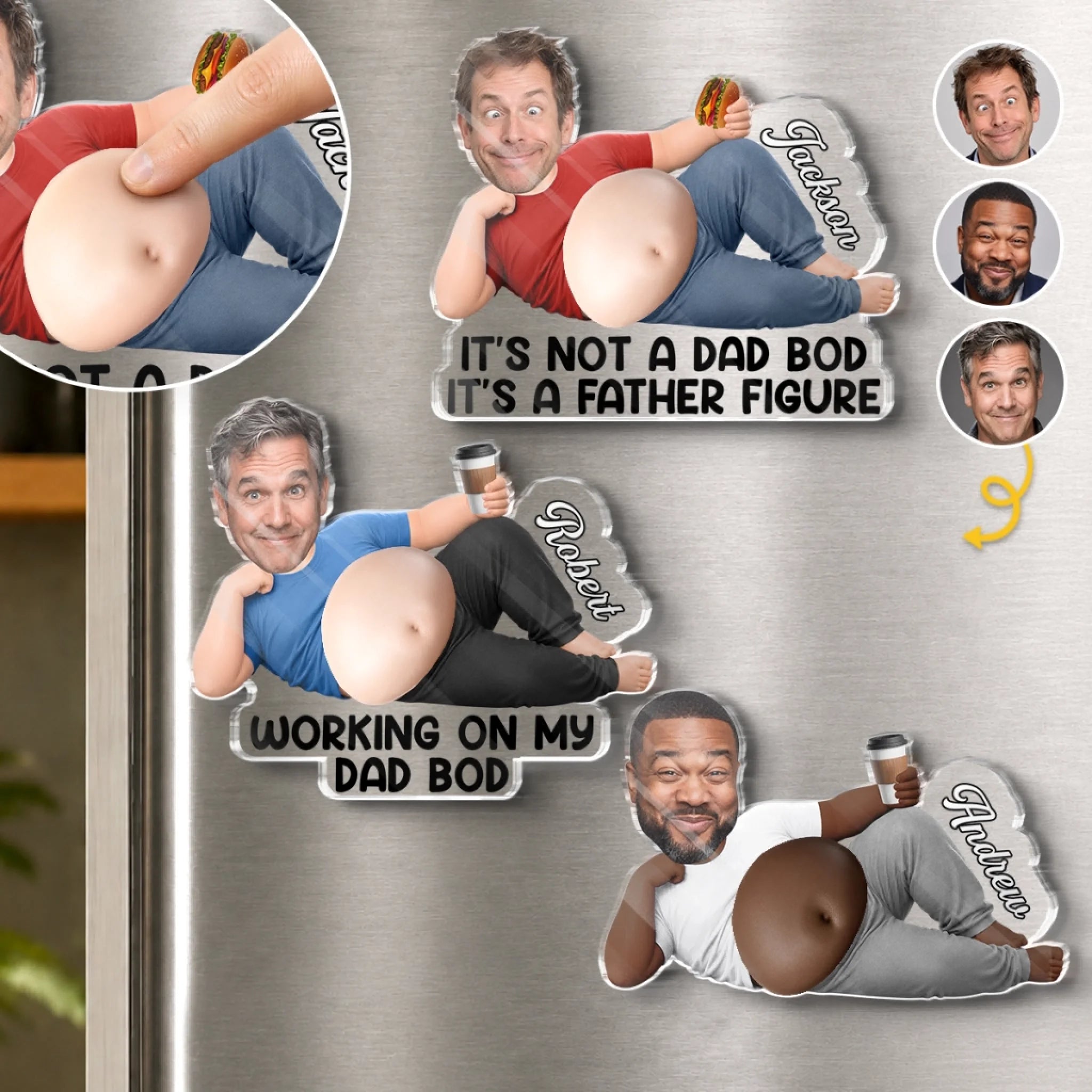 Custom Photo Dad Bod Belly Squishy Acrylic Fridge Magnet Personalized Funny Father’s Day Gift