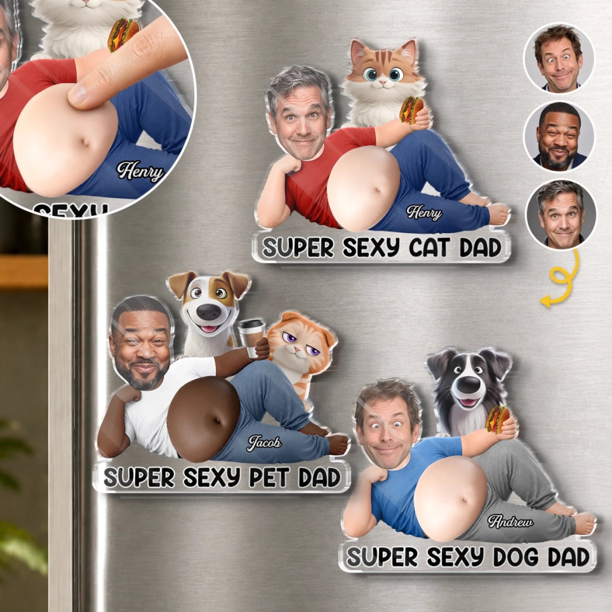 Custom Photo Dad Bod Belly Squishy Acrylic Fridge Magnet Personalized Funny Father’s Day Gift