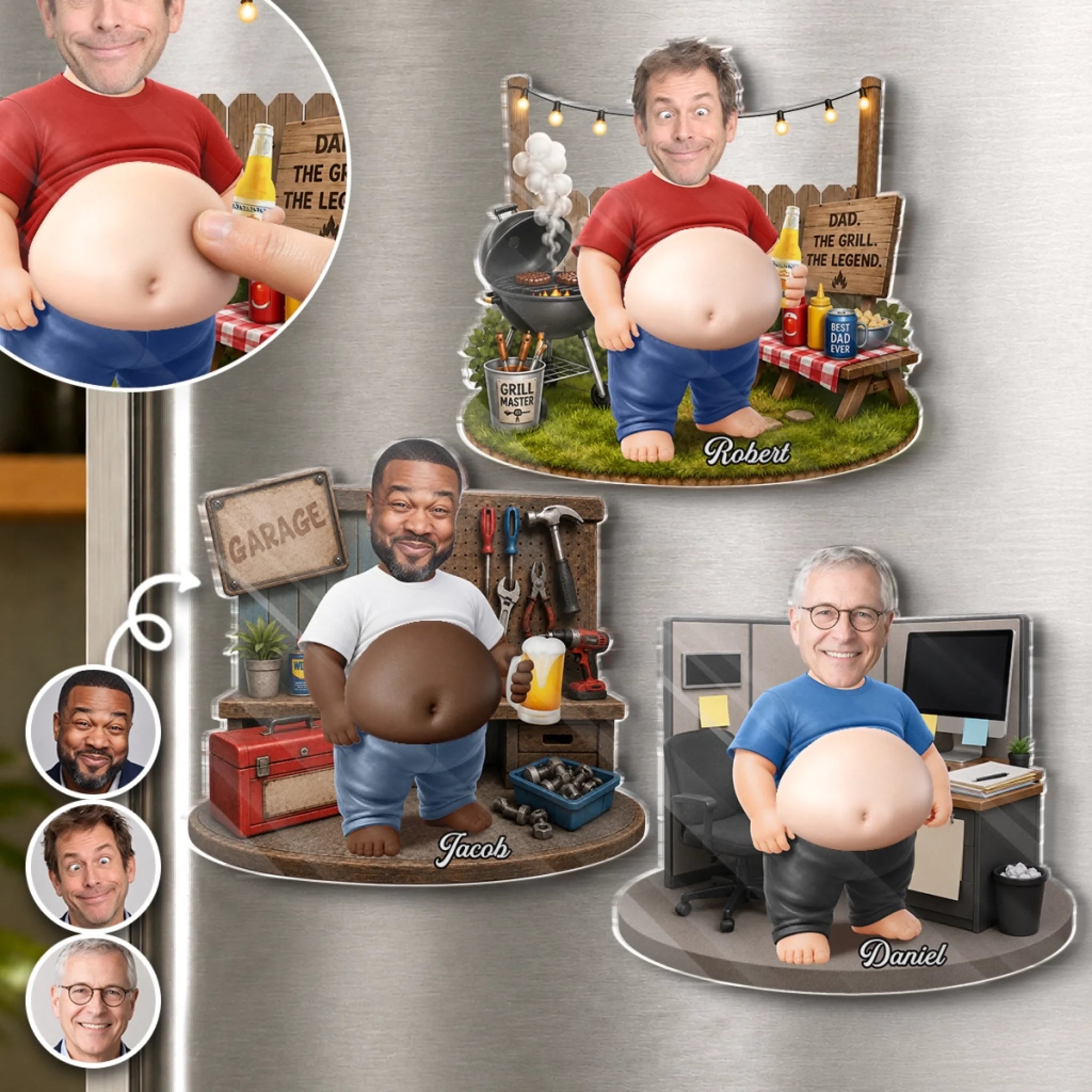 Custom Photo Dad Bod Belly Squishy Acrylic Fridge Magnet, Personalized Funny Father's Day Gift