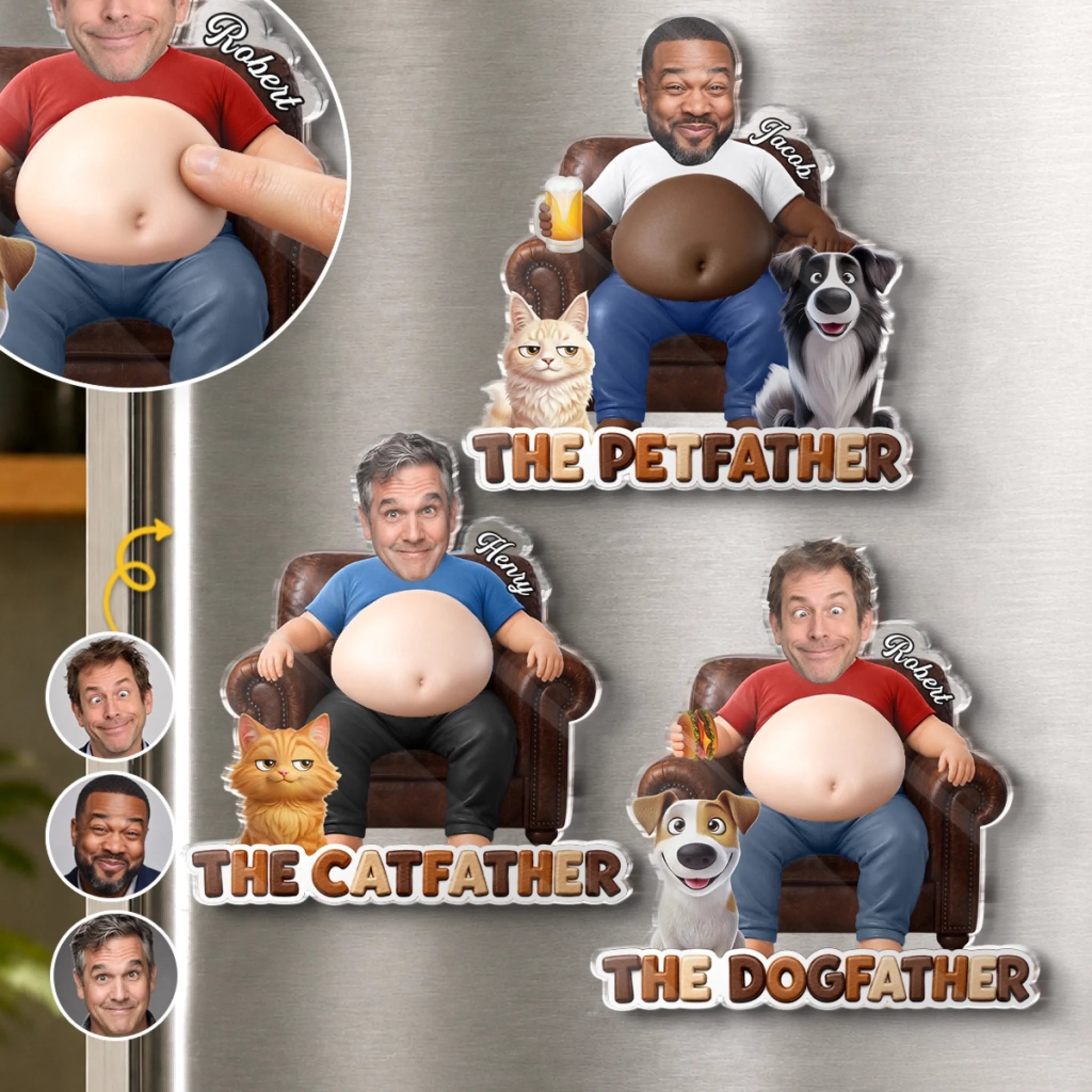Custom Photo Dad Bod Squishy Acrylic Fridge Magnet, Funny Father's Day Gift for Dog & Cat Dads