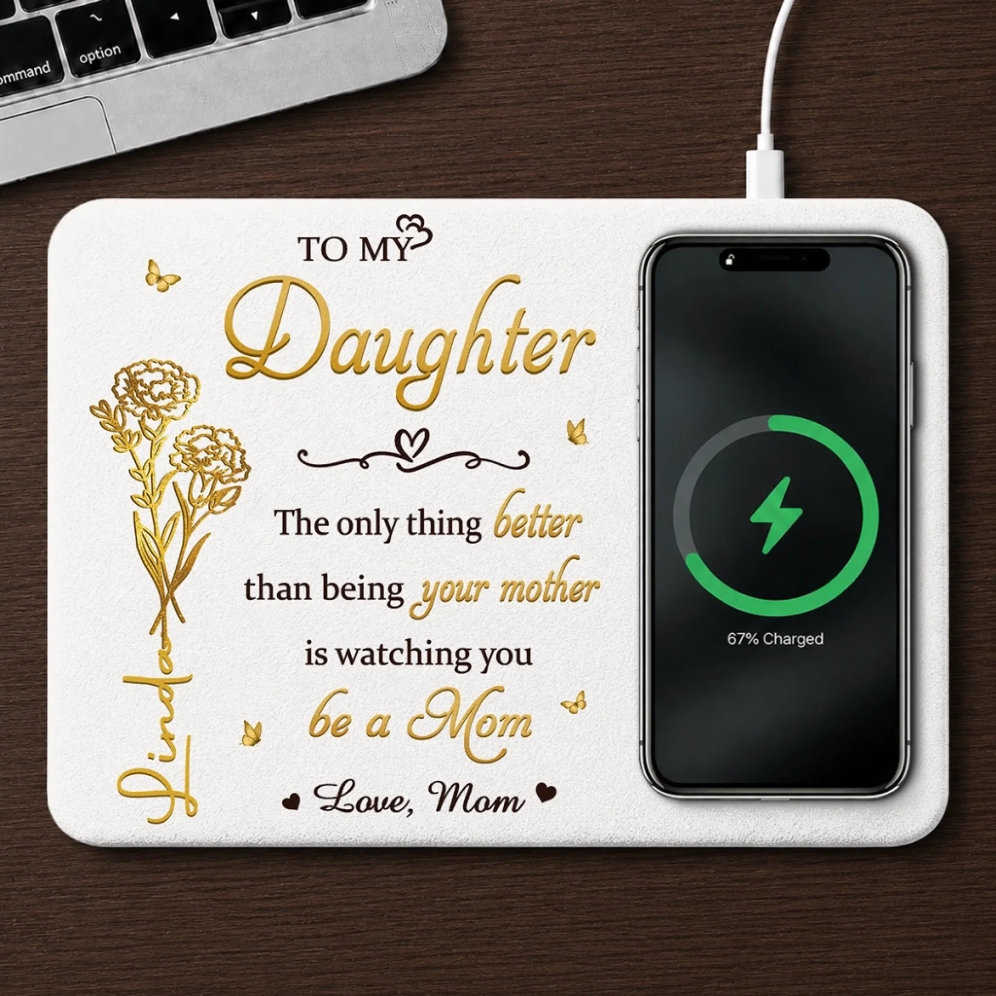 Custom Charging Mat, Personalized Birthday Gift for Daughter, Forever Proud Message