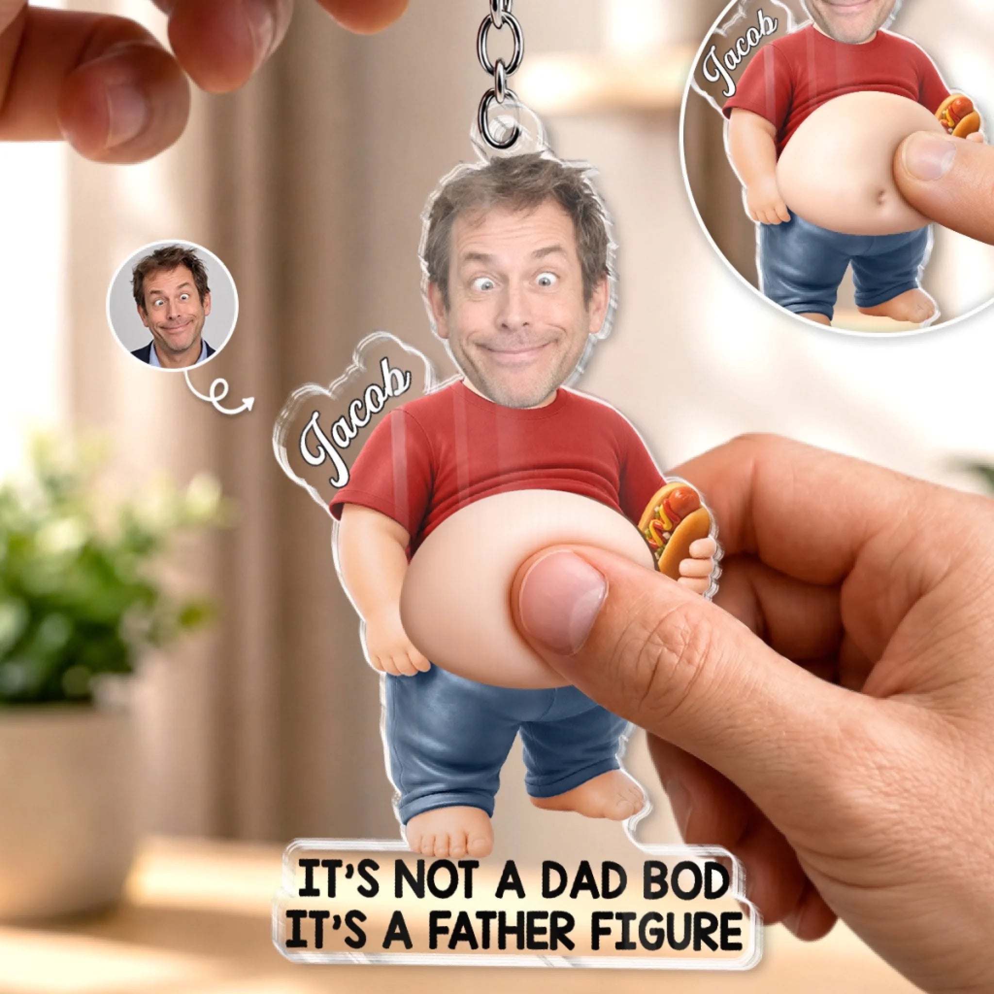 Custom Photo Dad Bod Belly Squishy Acrylic Keychain Funny Father's Day Gift for Dad or Grandpa