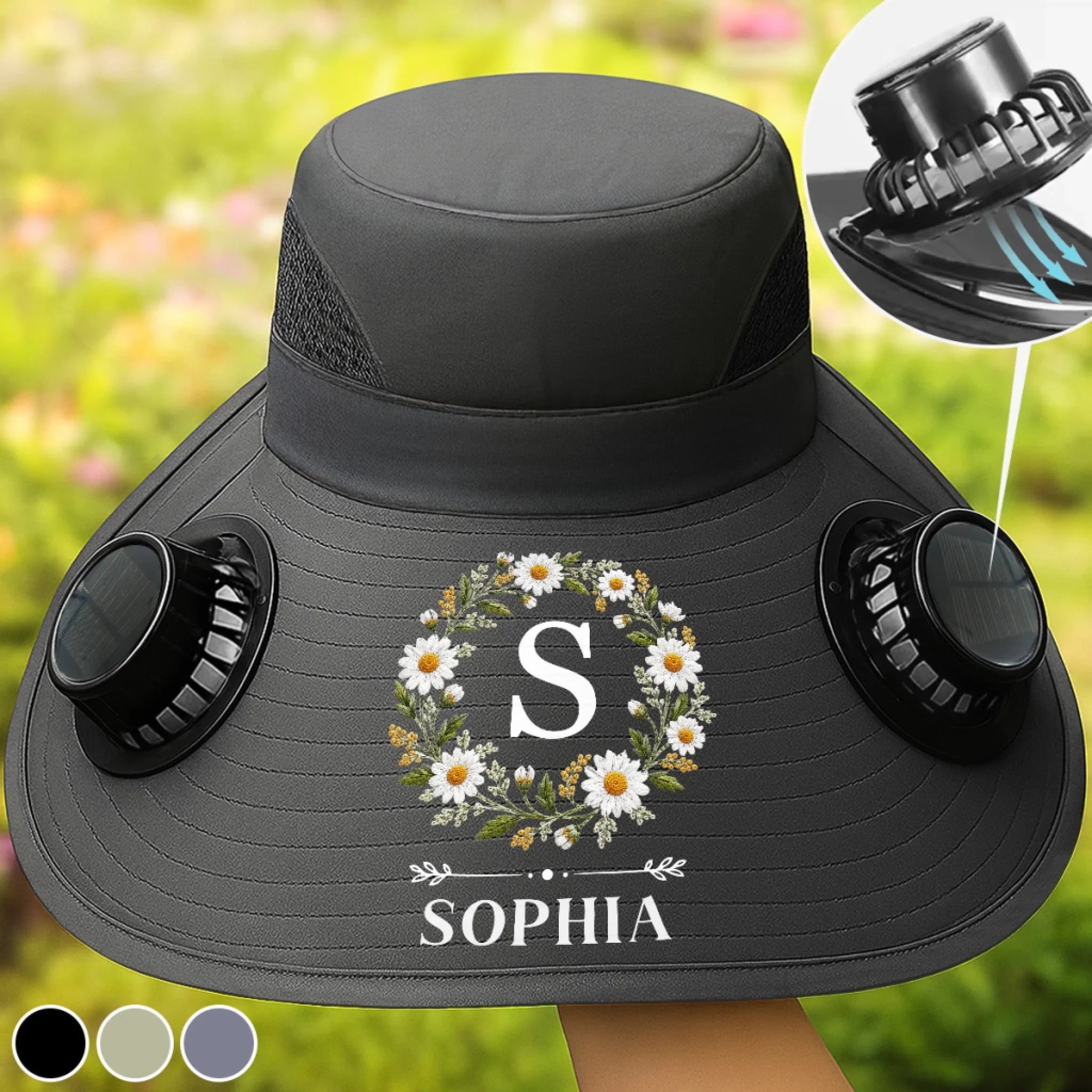 Custom Solar Fan Hat, Personalized Birthday Garden Gift for Gardeners