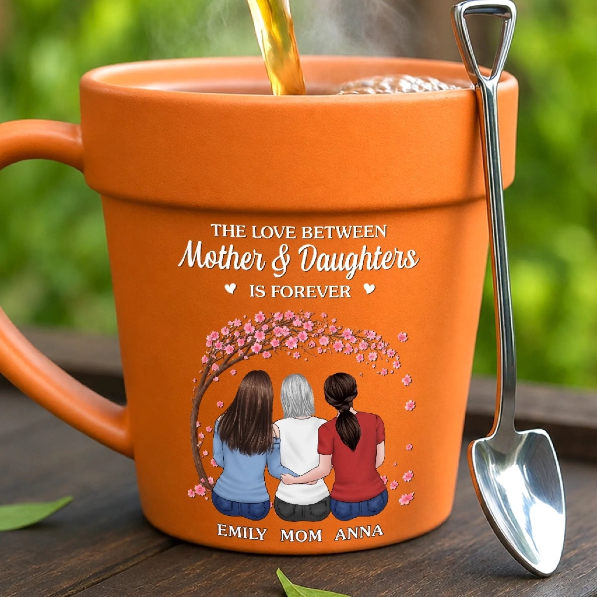 Custom Plant Pot Ceramic Mug, Personalized Mother Daughter Birthday Gift, Connected Forever