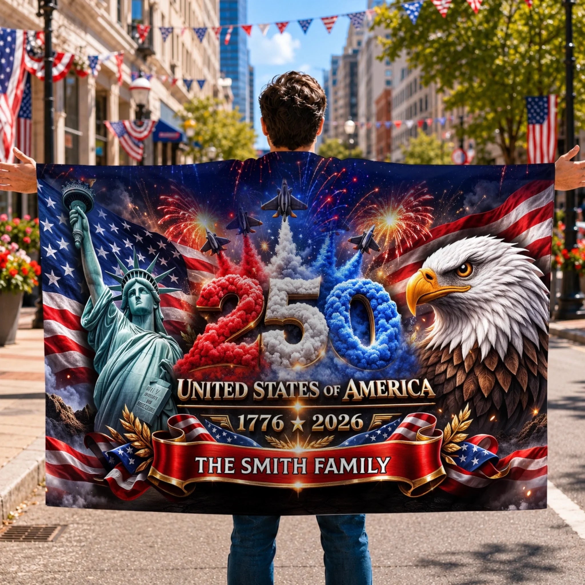 Custom Wearable Flag Cape Personalized America 250th Anniversary Gift for Family