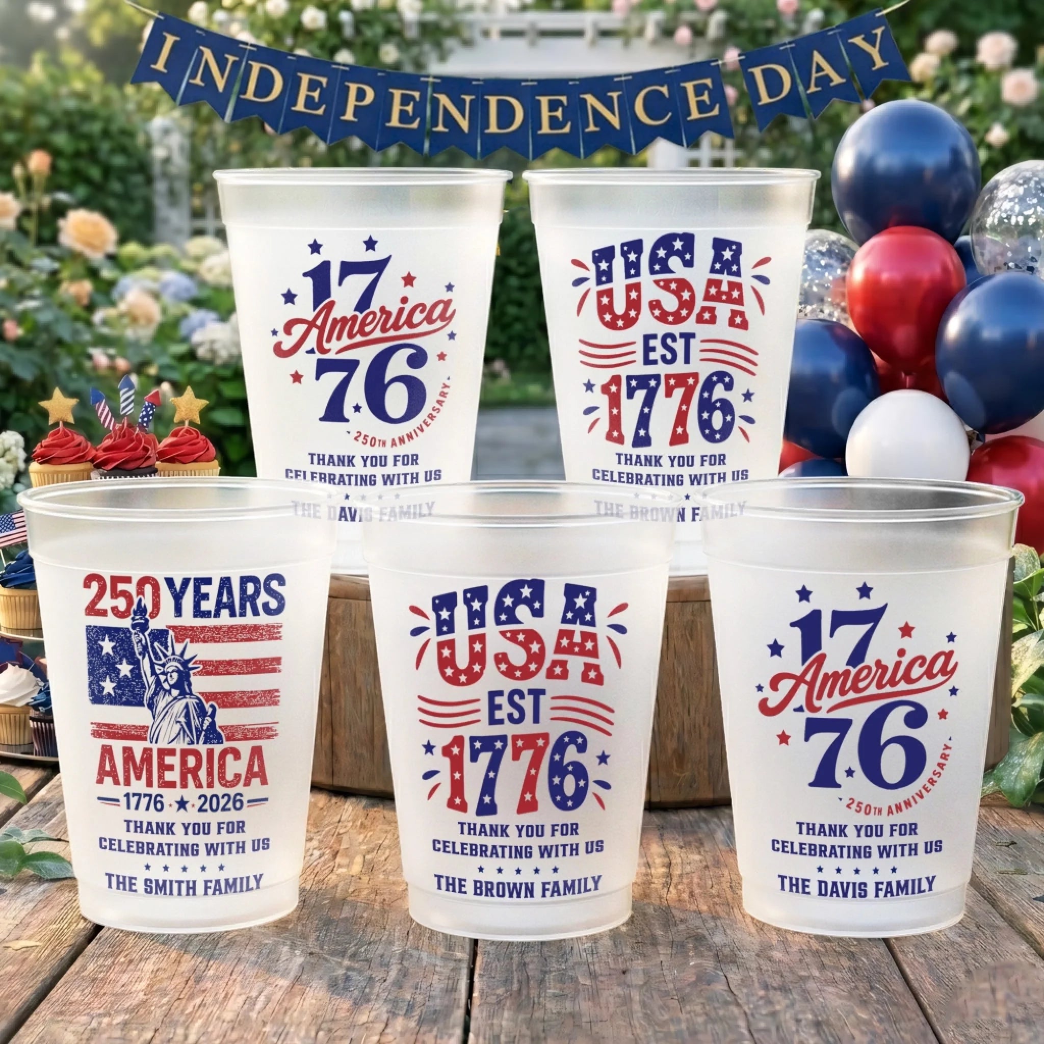 Custom Party Cups Personalized America 250th Anniversary Gifts United By Freedom Forever