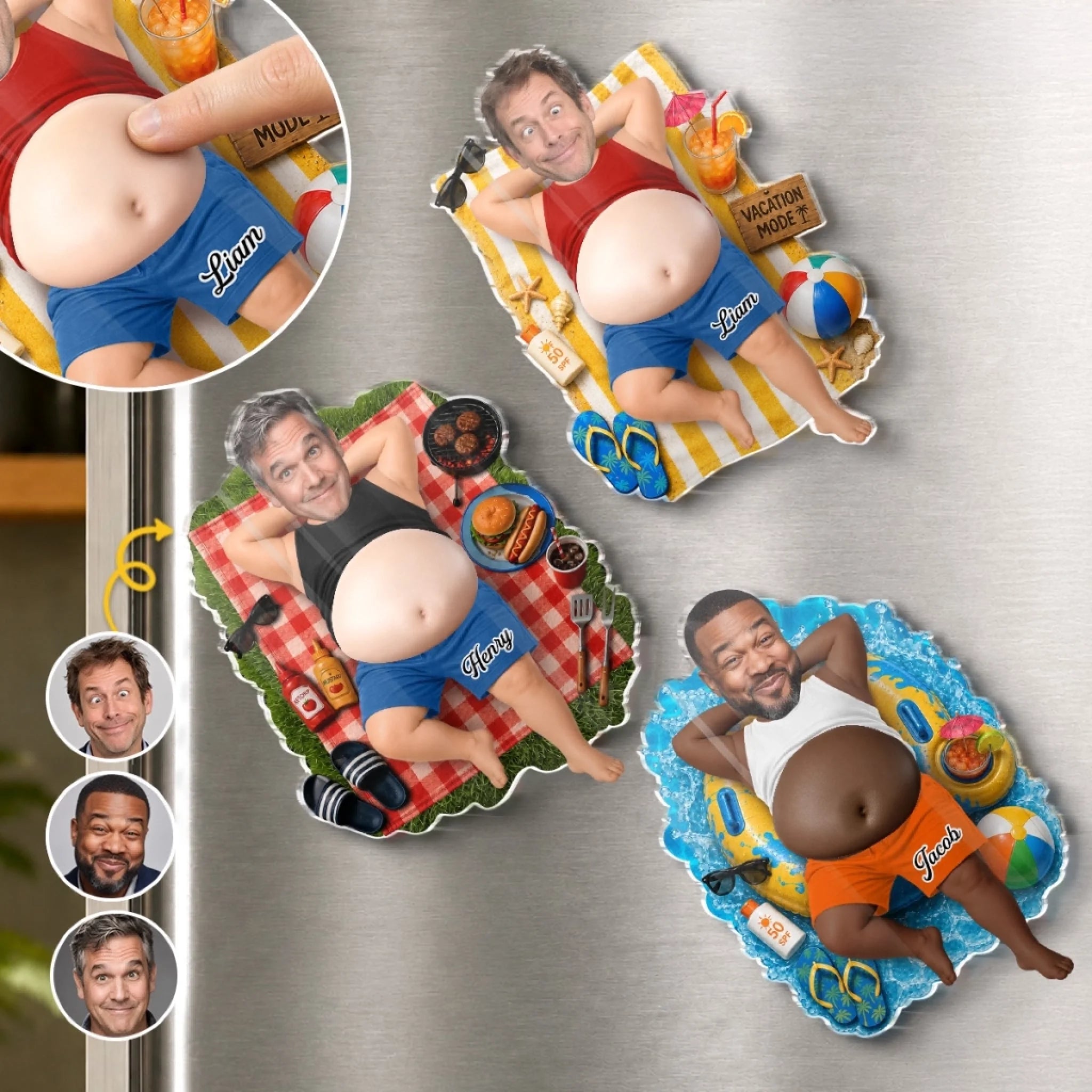 Custom Photo Dad Bod Belly Squishy Acrylic Fridge Magnet, Funny Personalized Gift for Dad or Grandpa