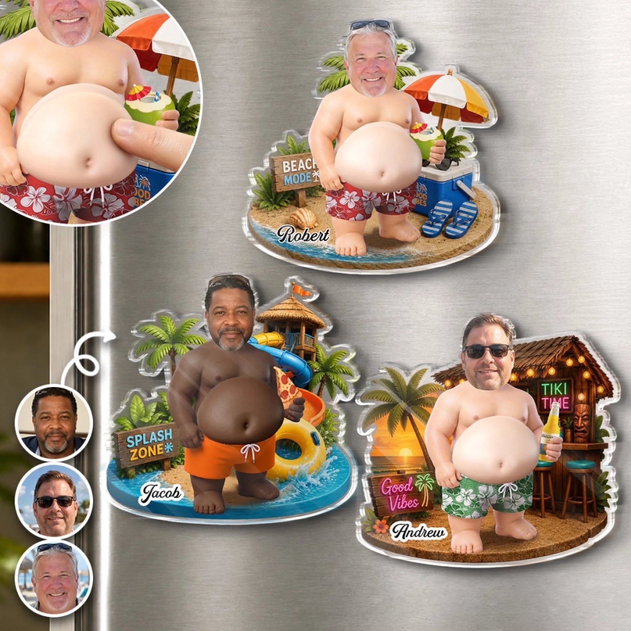 Custom Photo Dad Bod Belly Acrylic Fridge Magnet, Personalized Summer Gift for Dad or Grandpa