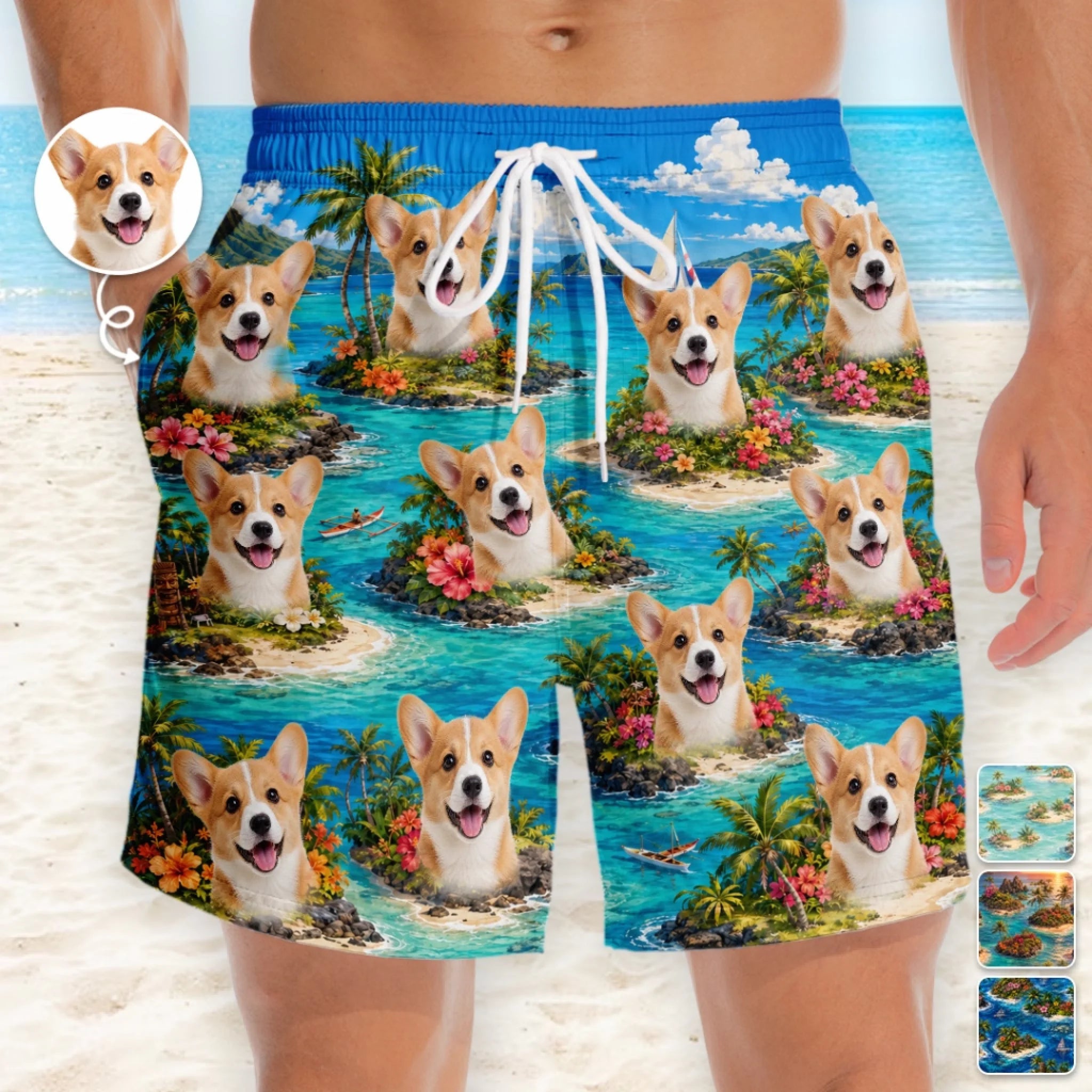 Custom Photo Tropical Hawaiian Aloha Men Beach Shorts, Personalized Summer Gift for Dog and Cat Lovers