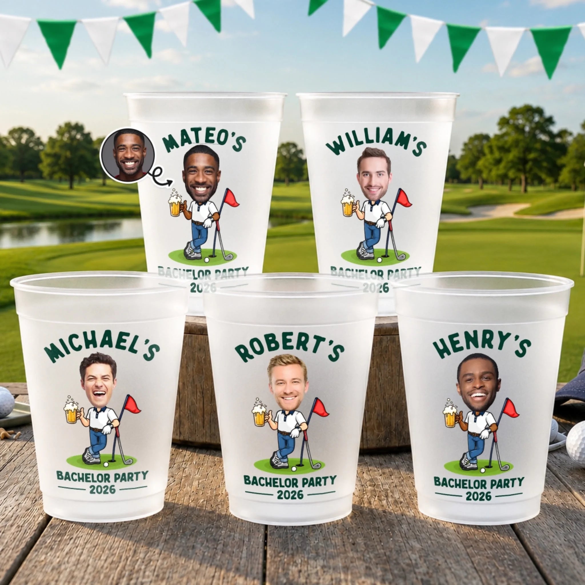 Custom Photo Golf Party Cups Personalized Plastic Cups for Bachelor Birthday Gifts for Golf Lovers