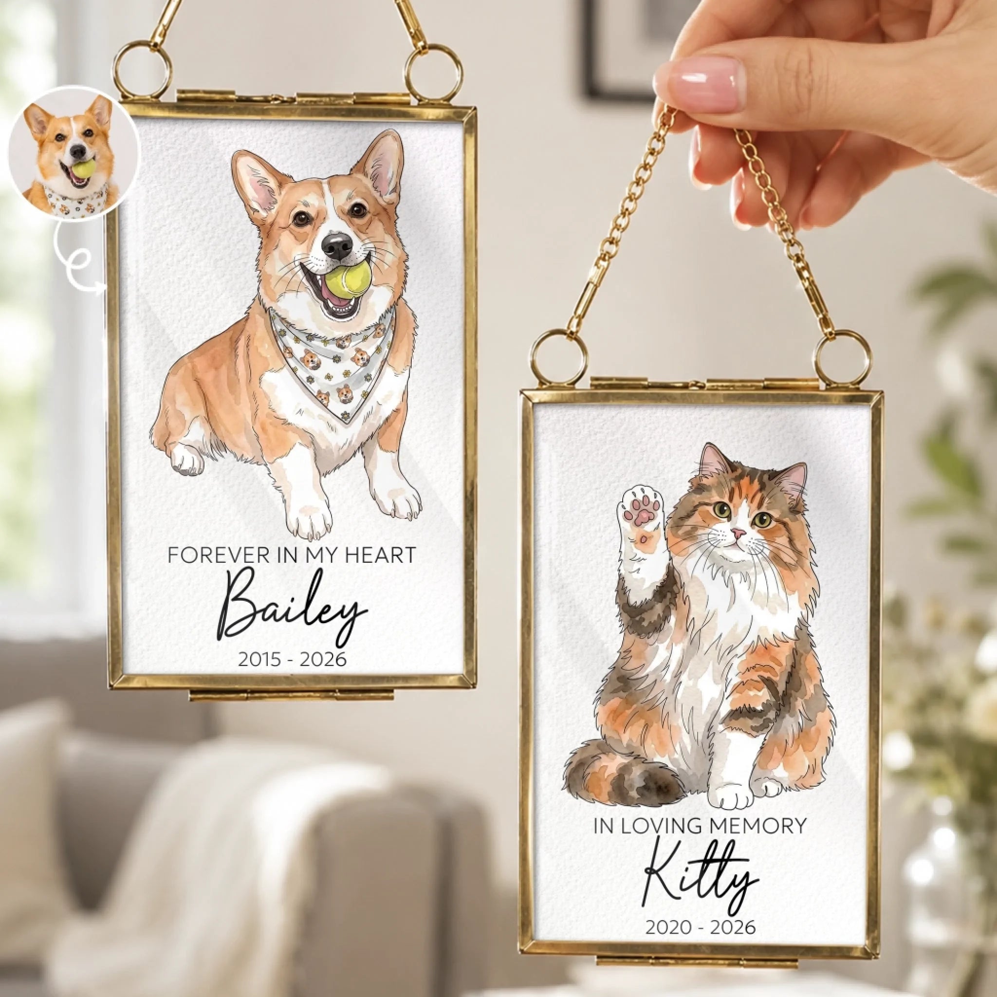 Custom Photo Frame Ornament, Personalized Pet Memorial Sympathy Gift for Dogs and Cats