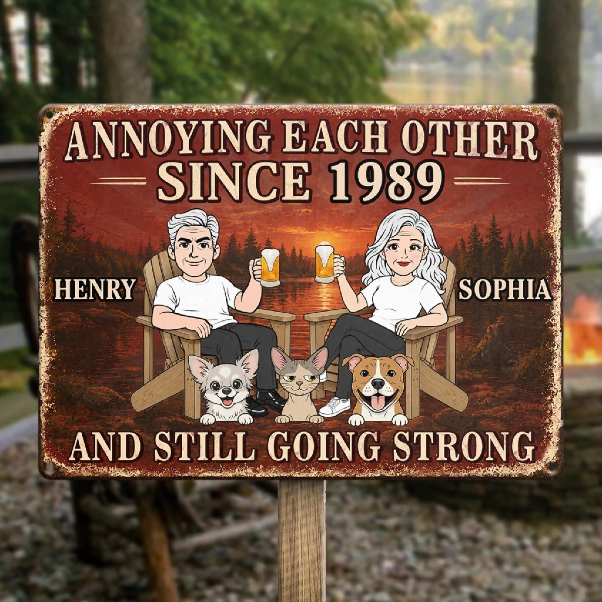Custom Personalized Metal Sign Crazy Together Anniversary Wedding Camping Gift for Couples