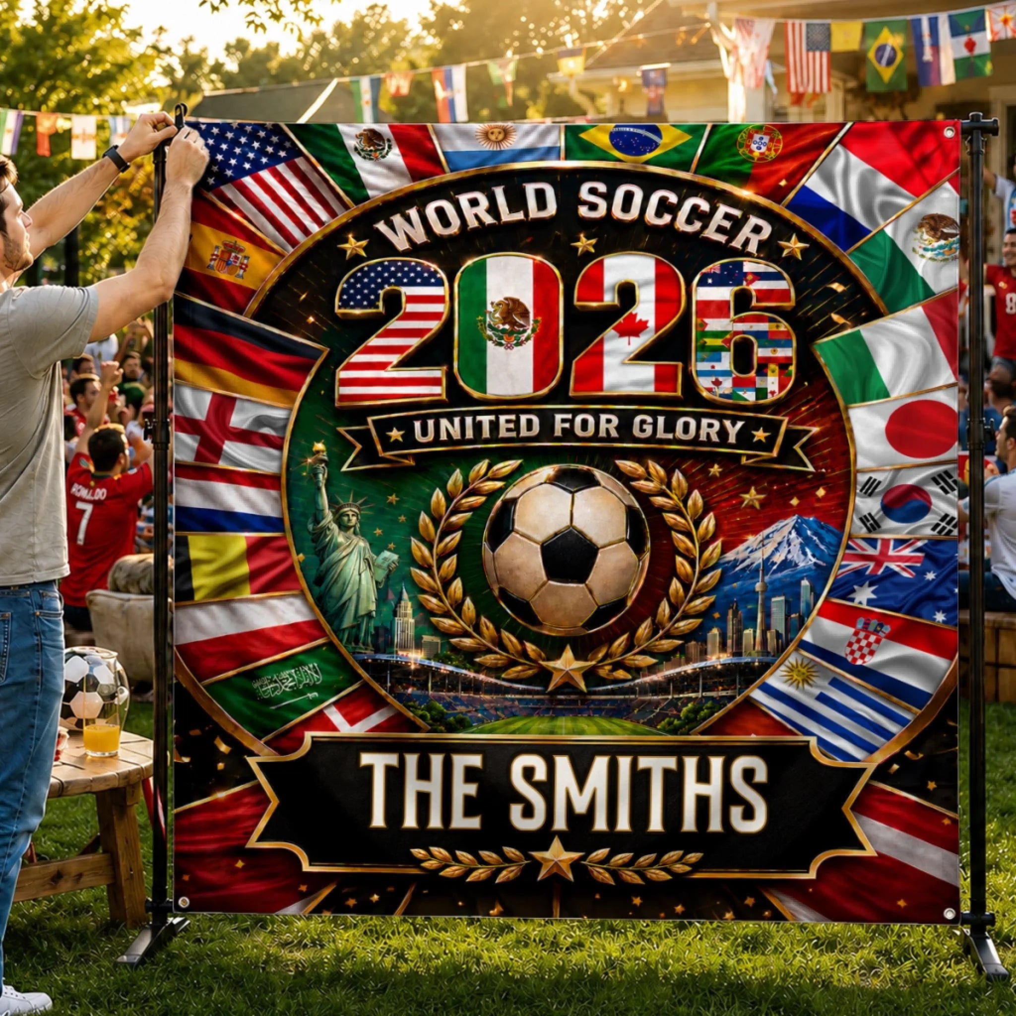 Custom World Football Backdrop Personalized Birthday Gift for Football Lovers and Soccer Fans