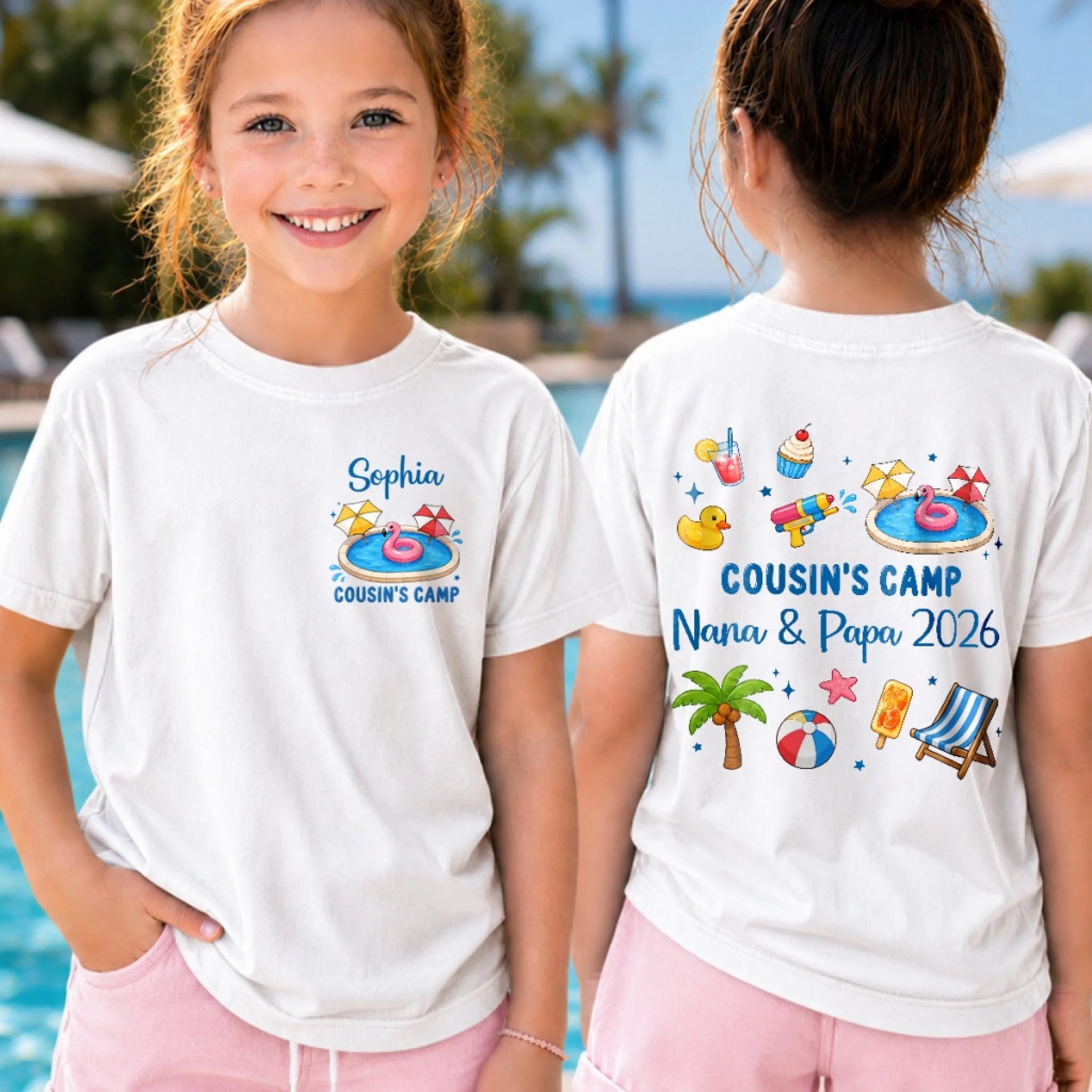 Custom Cousin Camp Youth Front Back T-Shirt Personalized Summer Vacation Gift for Kids