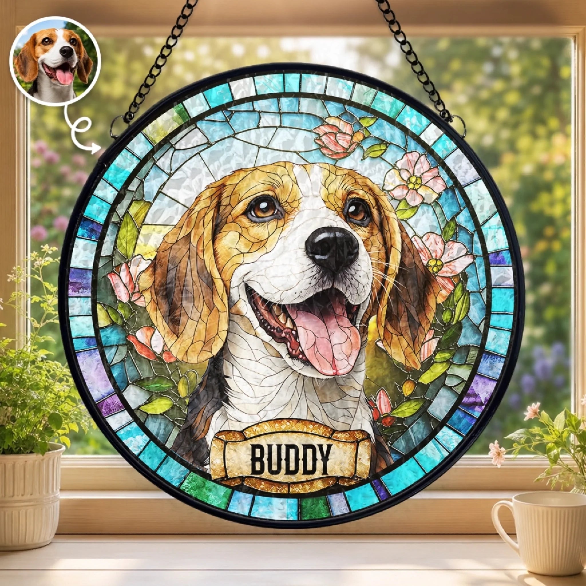 Custom Photo Stained Glass Suncatcher, Personalized Gift for Dog Cat Lovers and Pet Parents