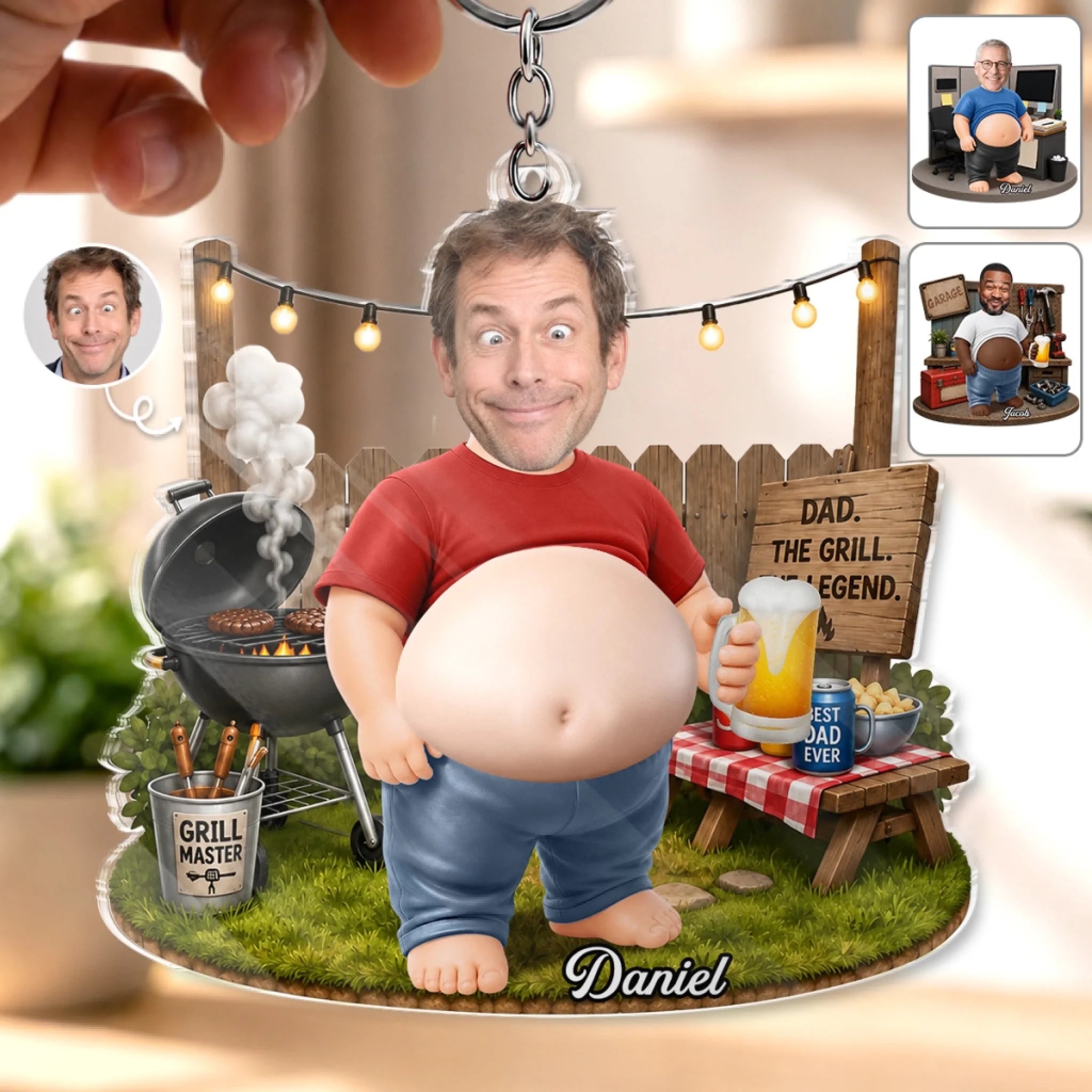 Custom Photo Dad Bod Belly Squishy Acrylic Keychain Personalized Funny Gift for Dad or Grandpa