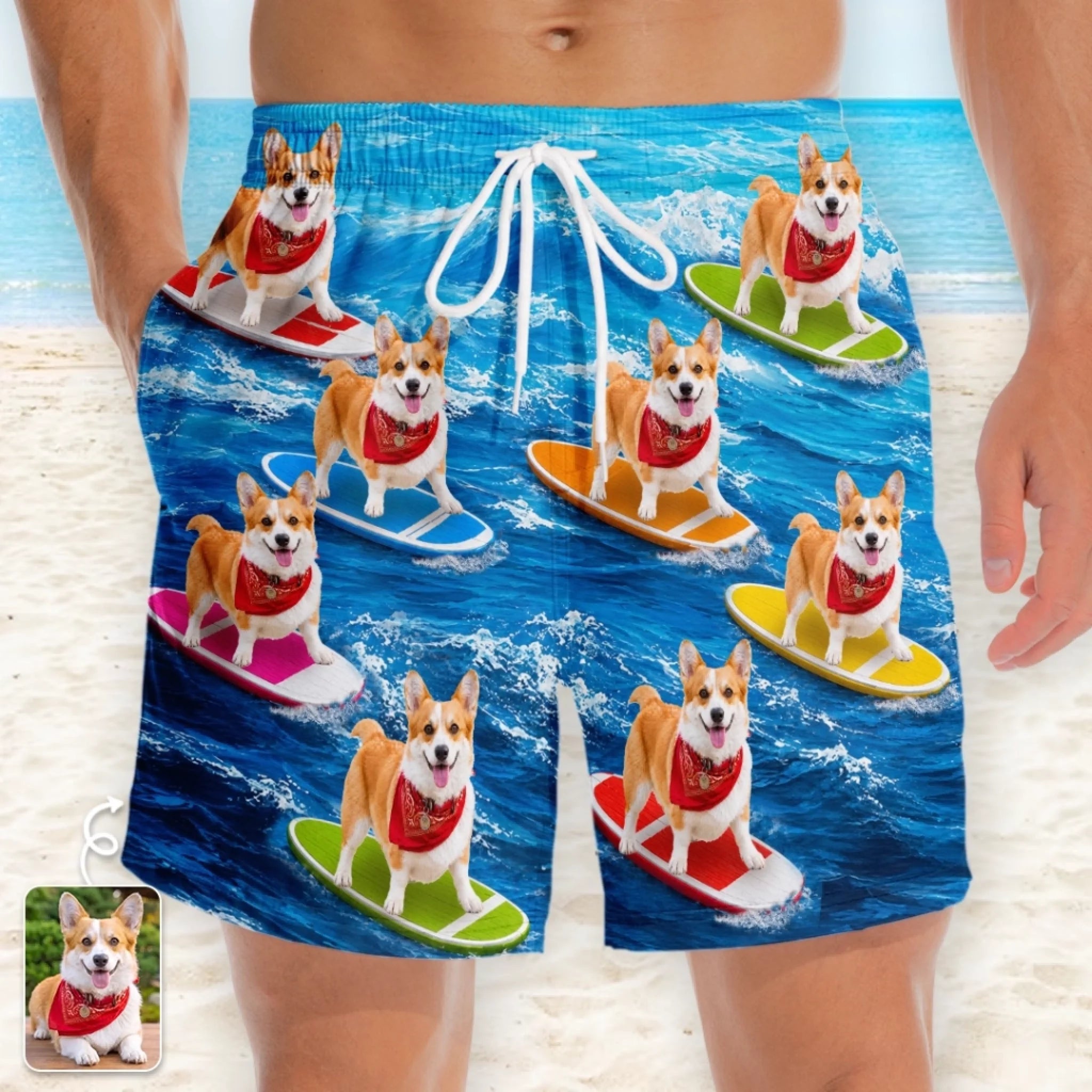 Custom Photo Tropical Hawaiian Aloha Men’s Beach Shorts Personalized Pet Lover Vacation Gift