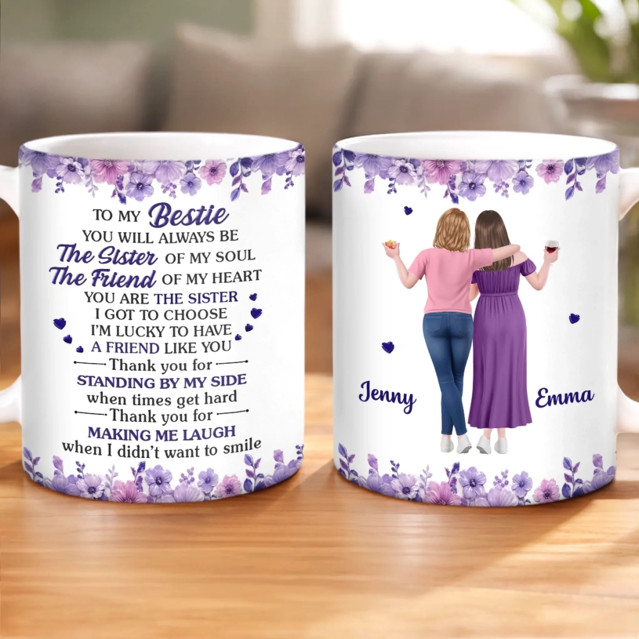 Personalized Besties for Life Mug, Custom Best Friend Birthday Gift for Women, Sisters or BFFs