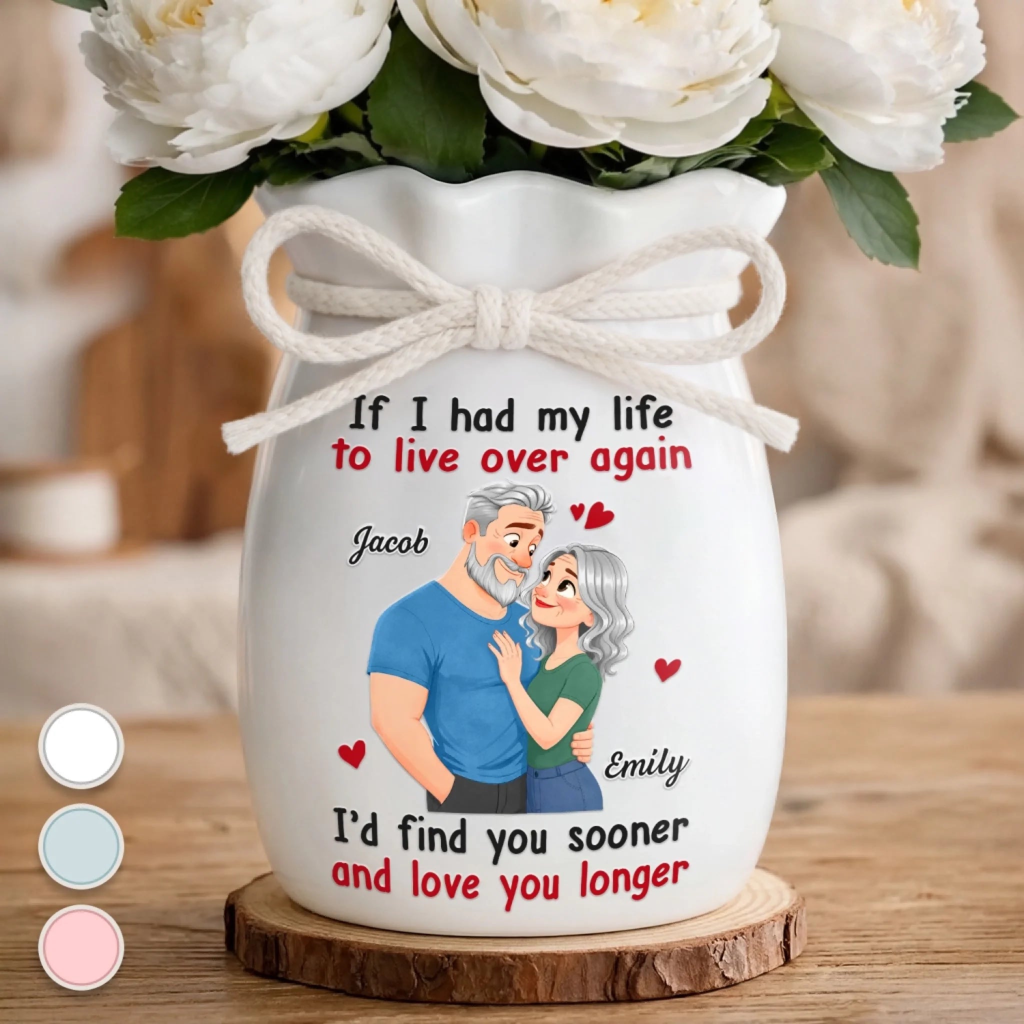 Personalized Custom Flower Vase With Ribbon, Anniversary Wedding Gift for Husband and Wife