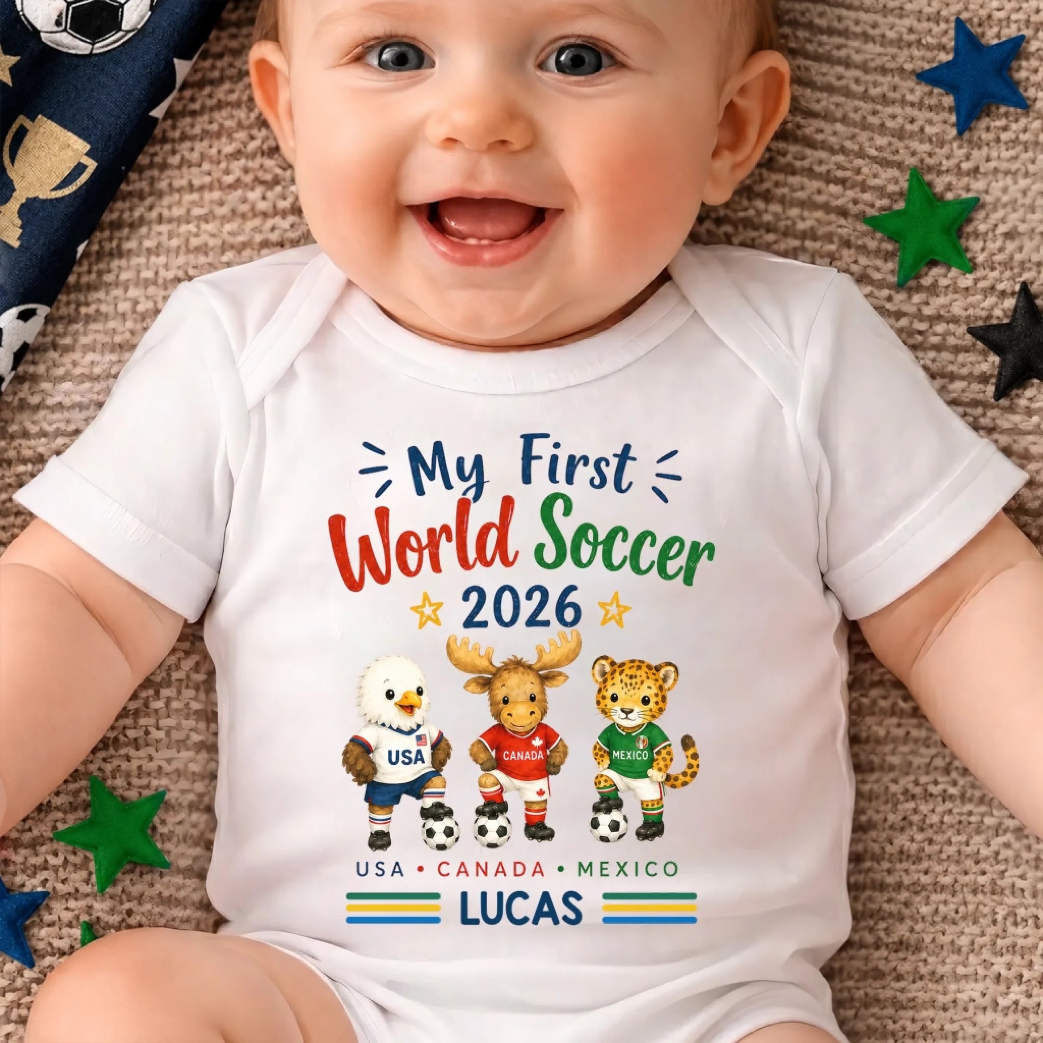 Custom World Football Baby Onesie Personalized Baby Shower Gift for Football Lover Parents