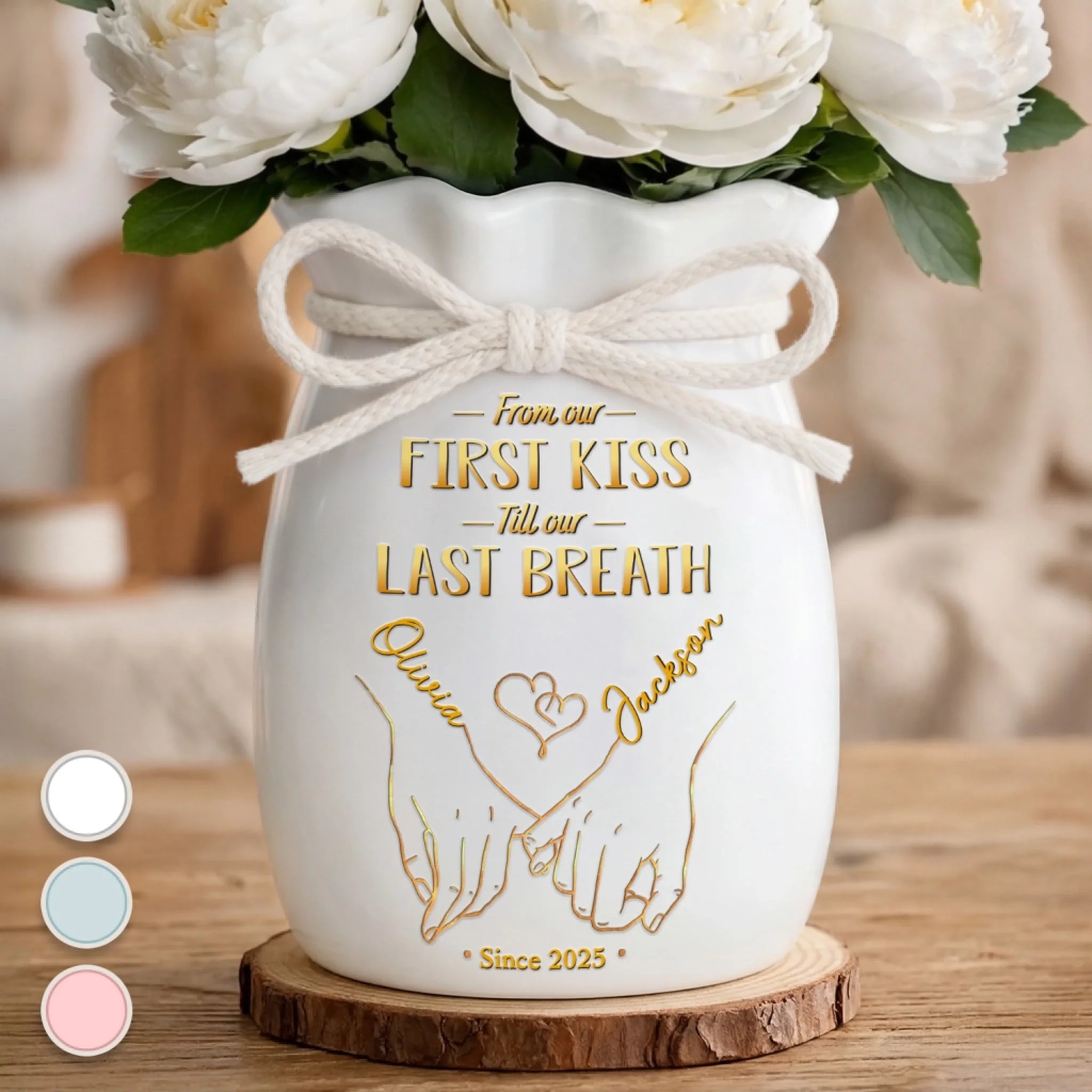 Custom Flower Vase With Ribbon Personalized Ceramic Anniversary Wedding Gift for Husband and Wife