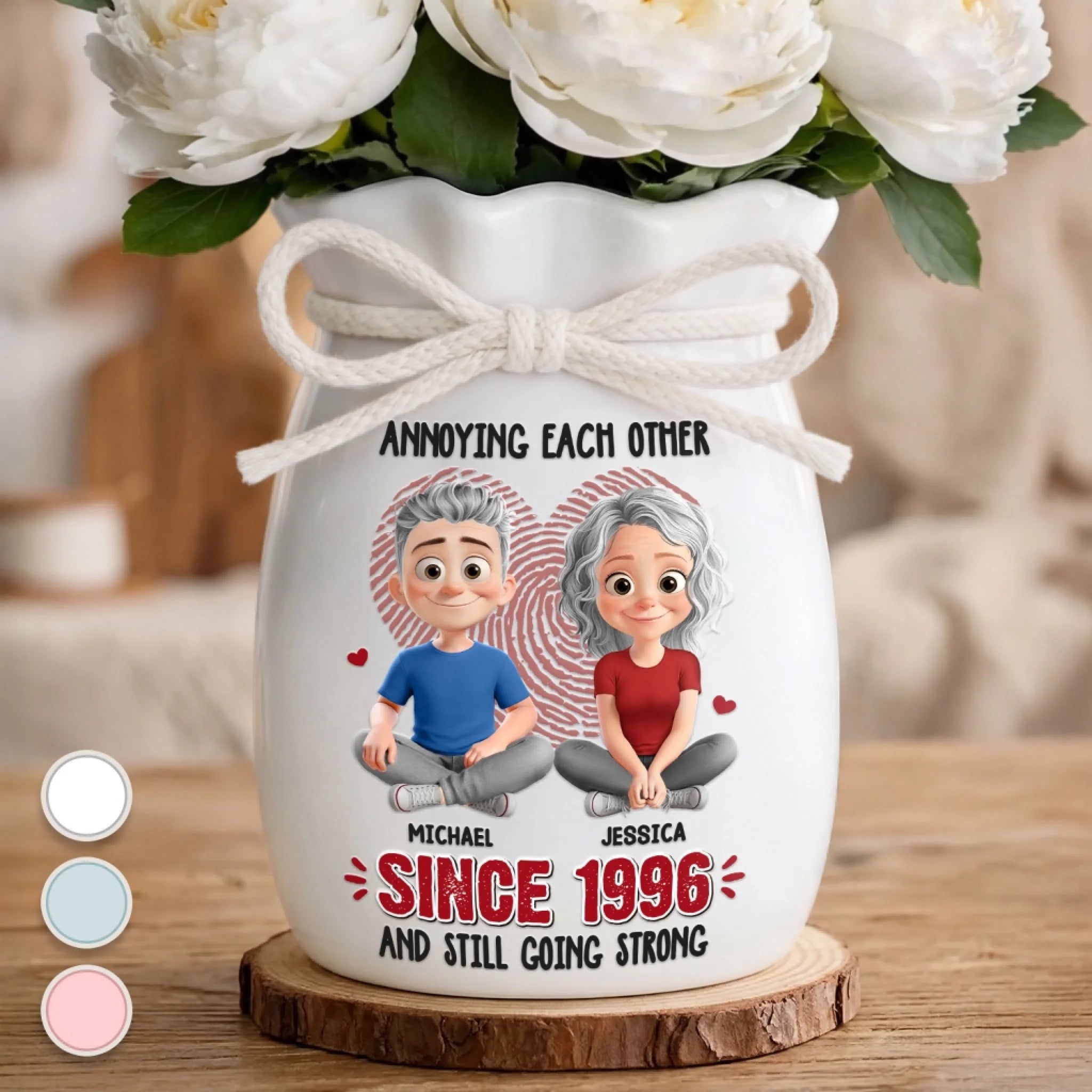 Custom Flower Vase With Ribbon Personalized Anniversary Wedding Gift for Husband Wife or Couple