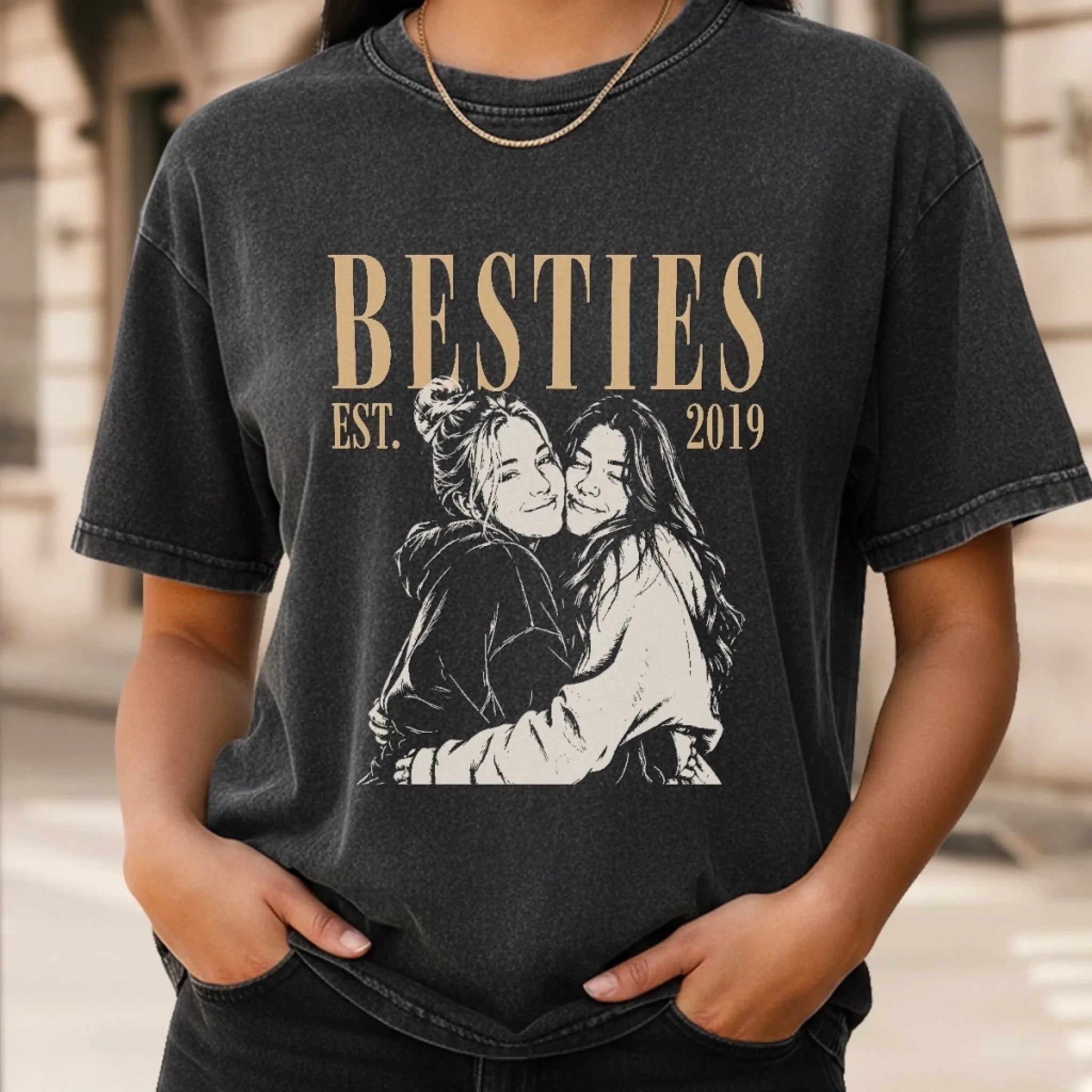 Custom Photo Washed Cotton T-shirt for Women, Personalized Best Friend Birthday Gift for Besties & Sisters