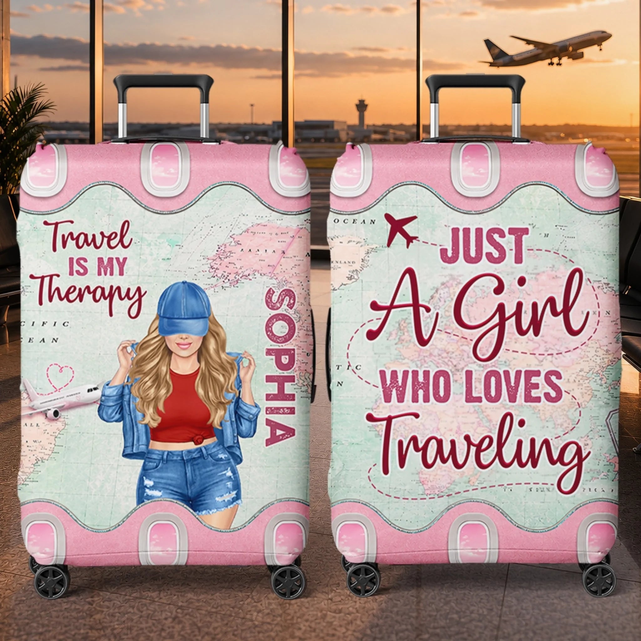 Custom Luggage Cover Personalized Travel Gift for Women Besties Sisters Wander More Worry Less