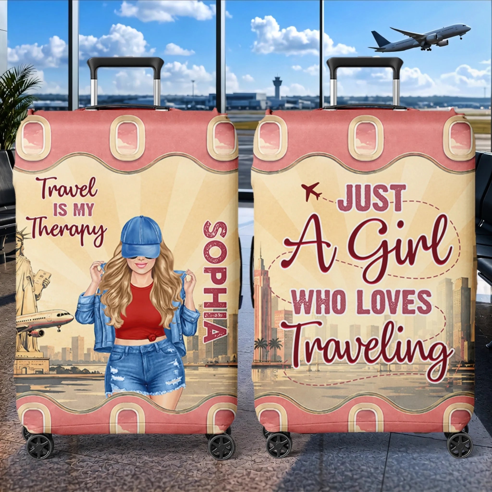 Custom Luggage Cover Born To Explore, Personalized Summer Travel Gift for Women, Besties, Sisters and BFFs