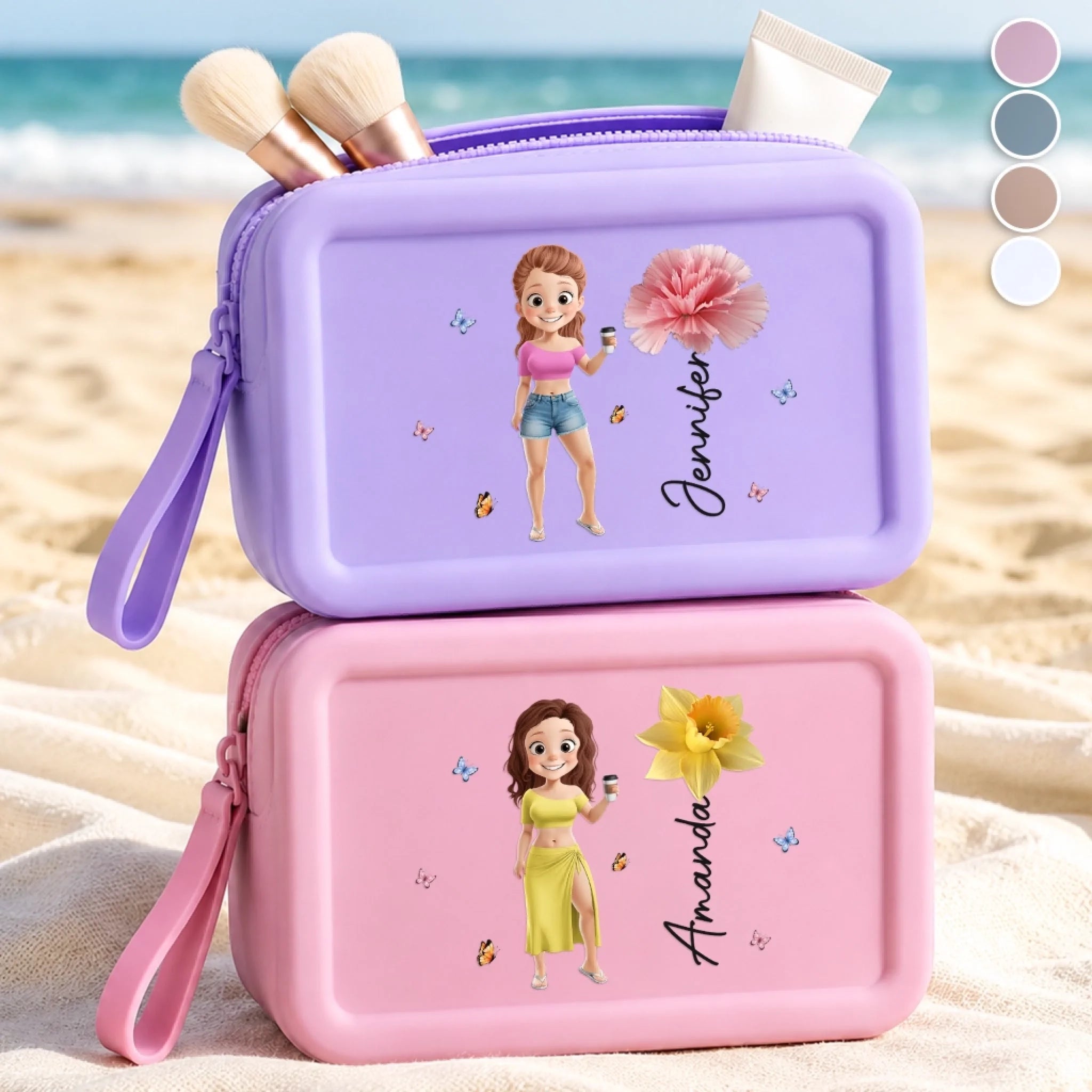 Custom Silicone Zipper Pouch Personalized Summer Vacation Travel Gift for Women Beach Days