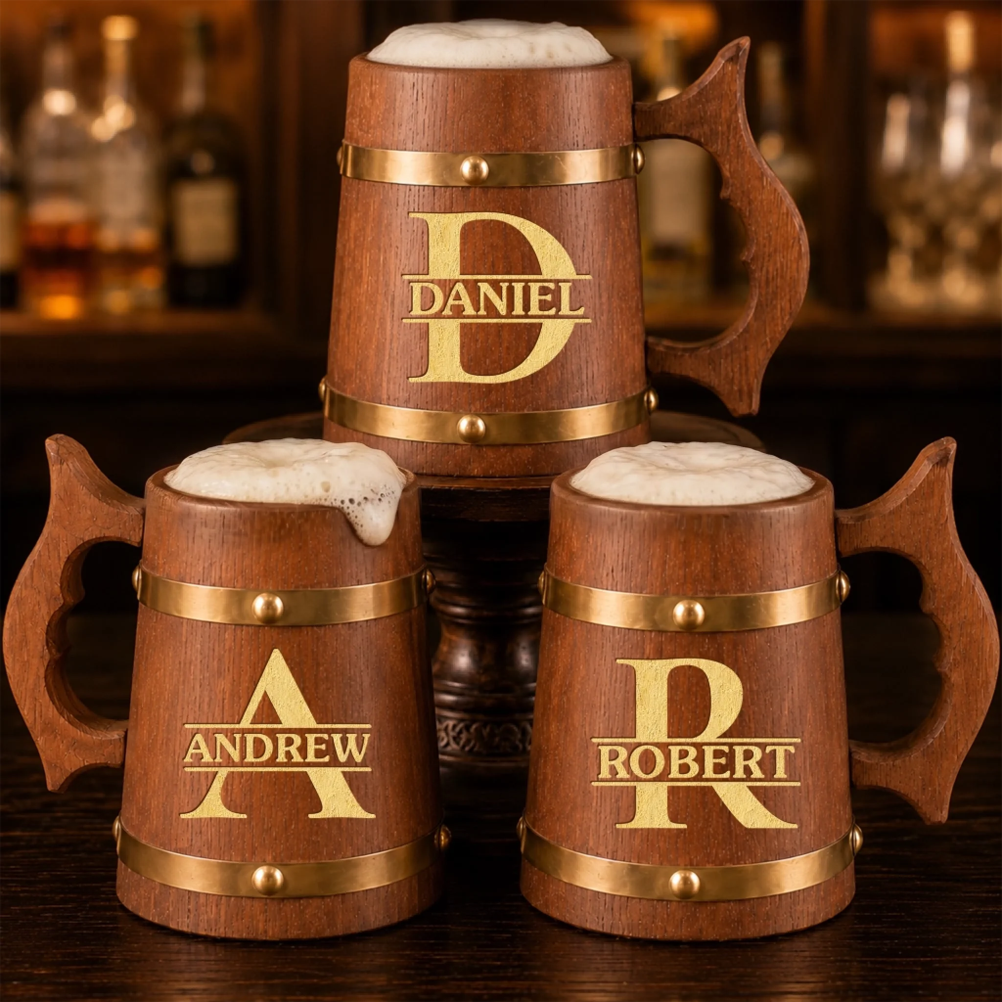 Personalized Custom Wooden Barrel Beer Mug, Birthday Gift for Men Dad Husband Grandpa