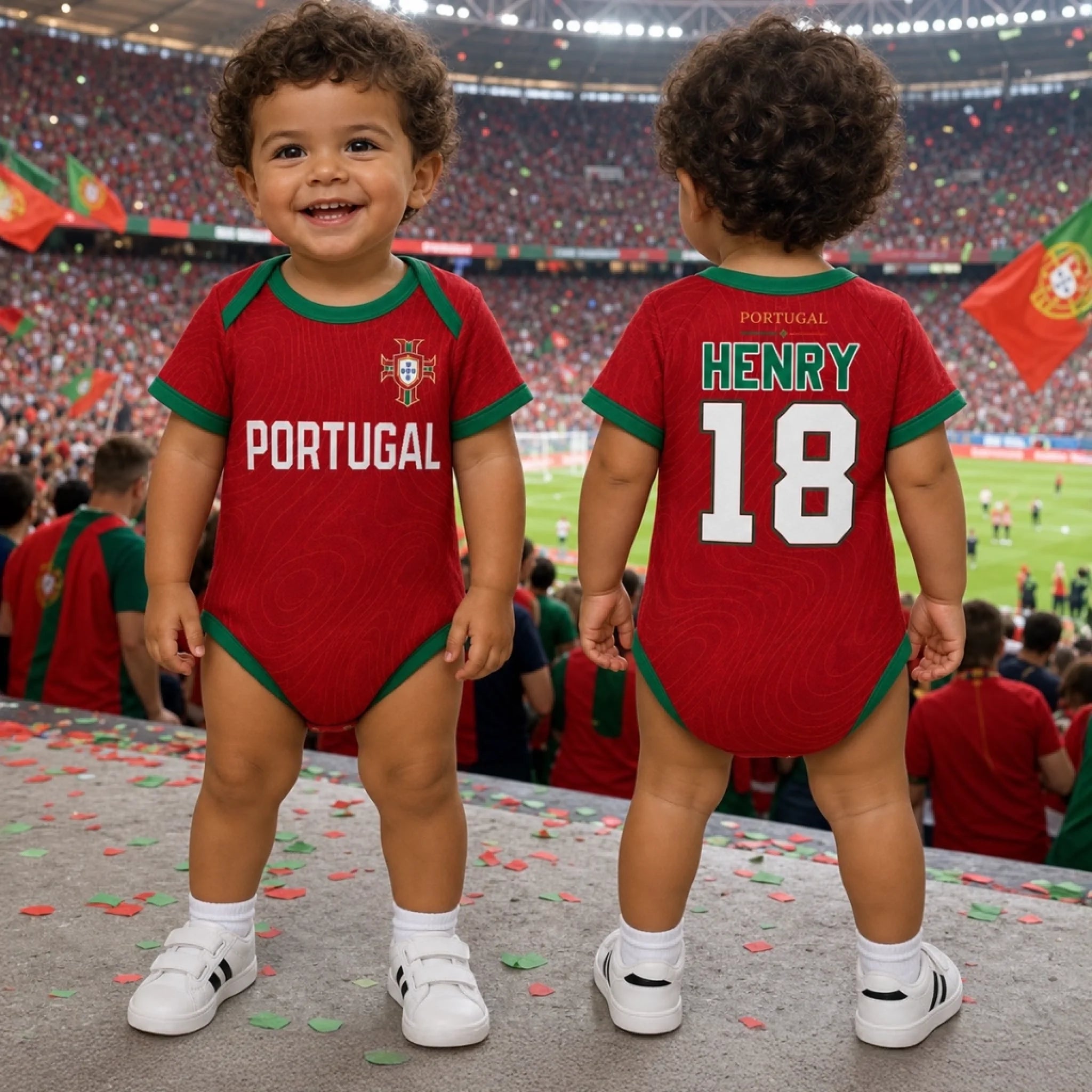 Custom Portugal Football Baby Jersey Bodysuit Personalized Baby Shower Gift for Soccer Fans