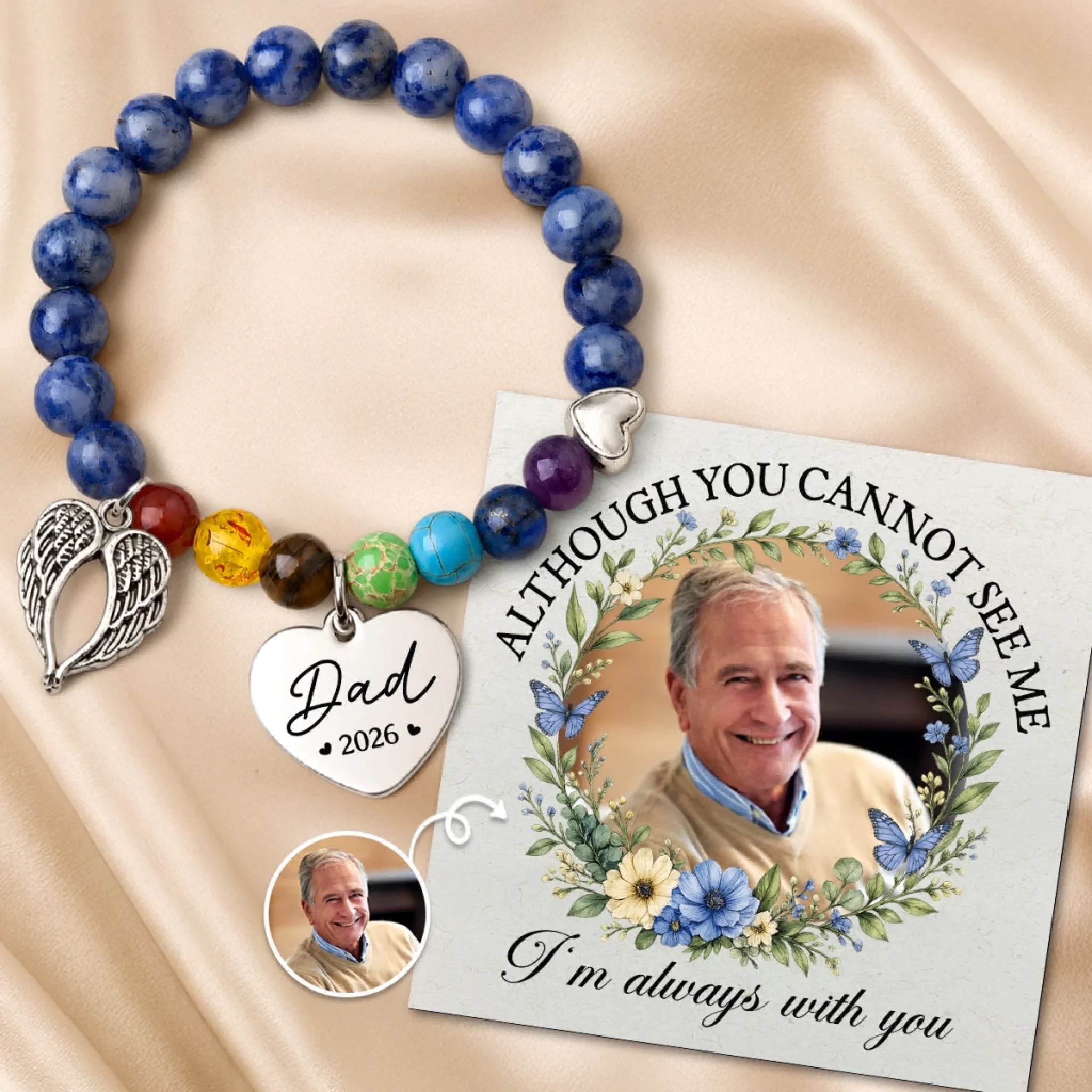 Custom Photo Rainbow Bridge Bracelet Personalized Memorial Sympathy Gift for Loss of Mom or Dad