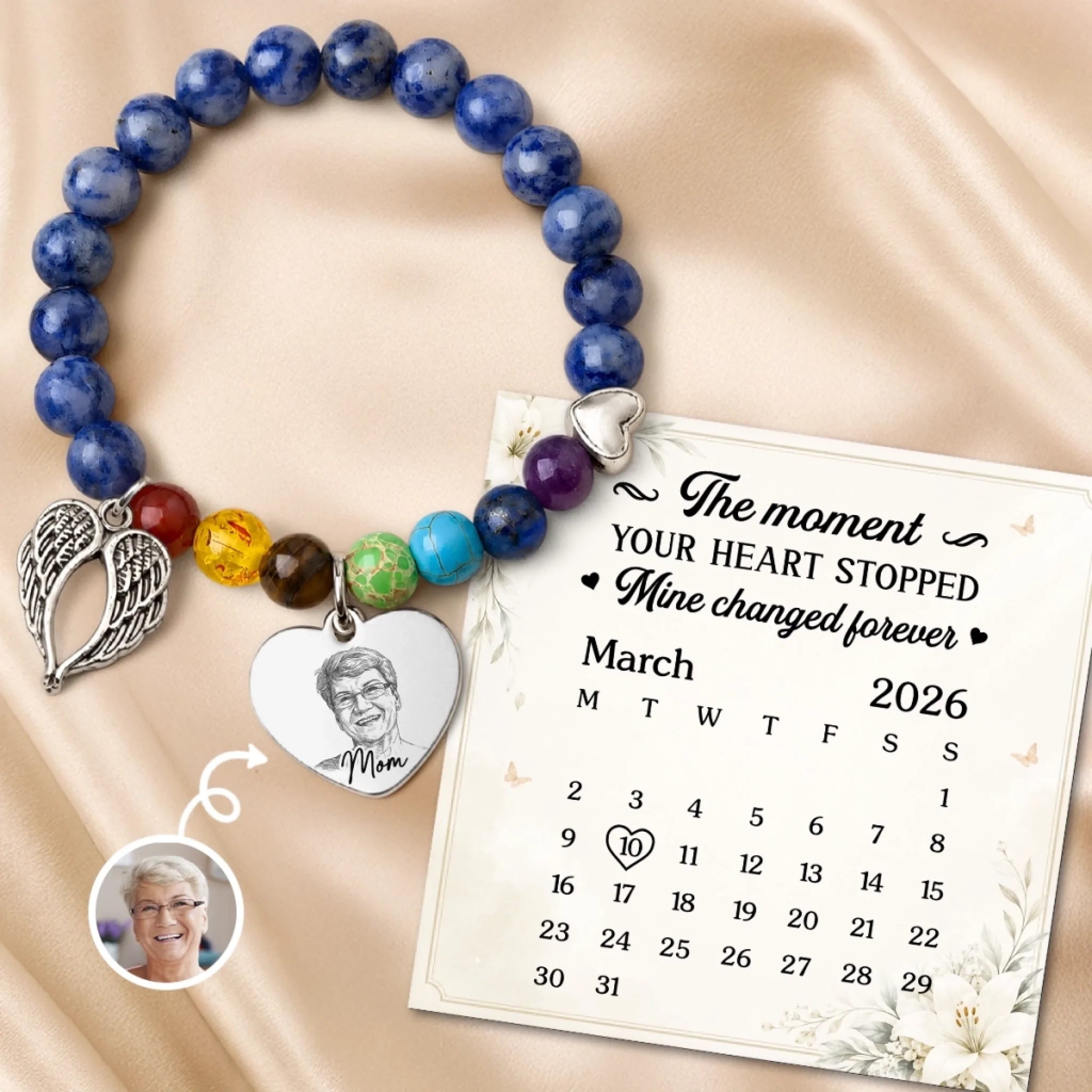 Custom Photo Rainbow Bridge Bracelet Personalized Memorial Sympathy Gift for Loss of Mom or Dad