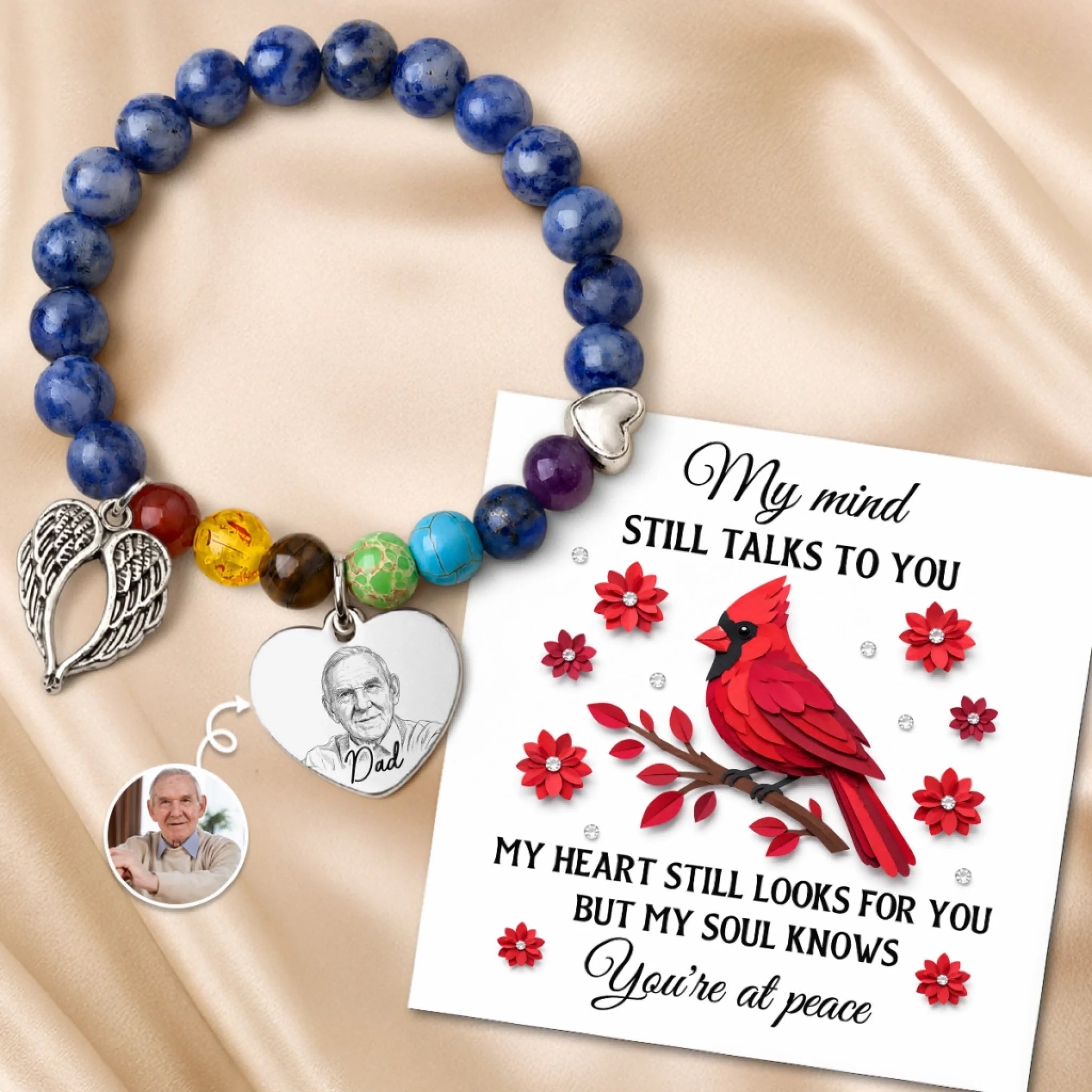 Custom Photo Rainbow Bridge Bracelet Personalized Memorial Sympathy Gift for Loss of Mom or Dad