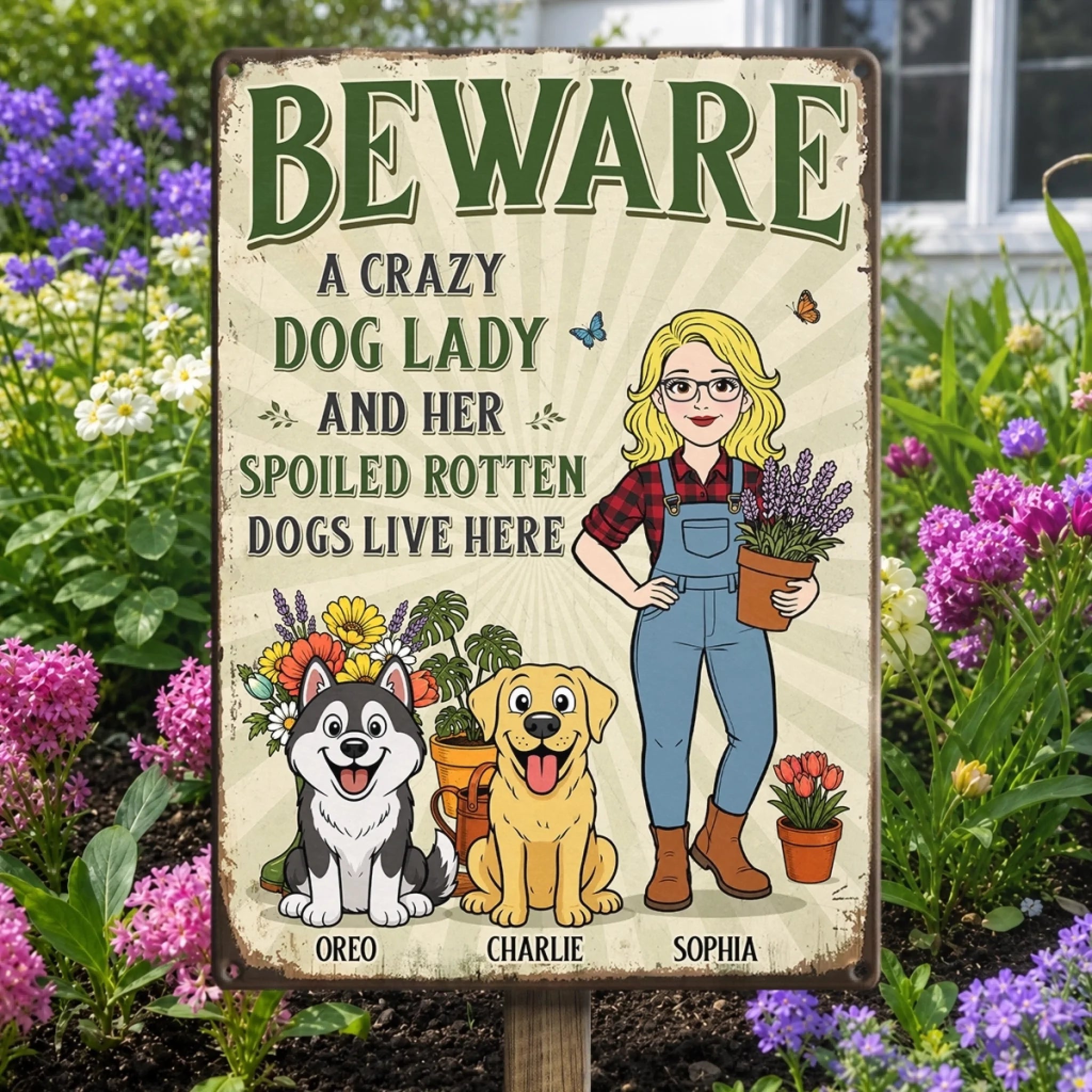 Personalized Metal Sign, Custom Home & Garden Decor Birthday Gift for Dog Lovers & Gardeners