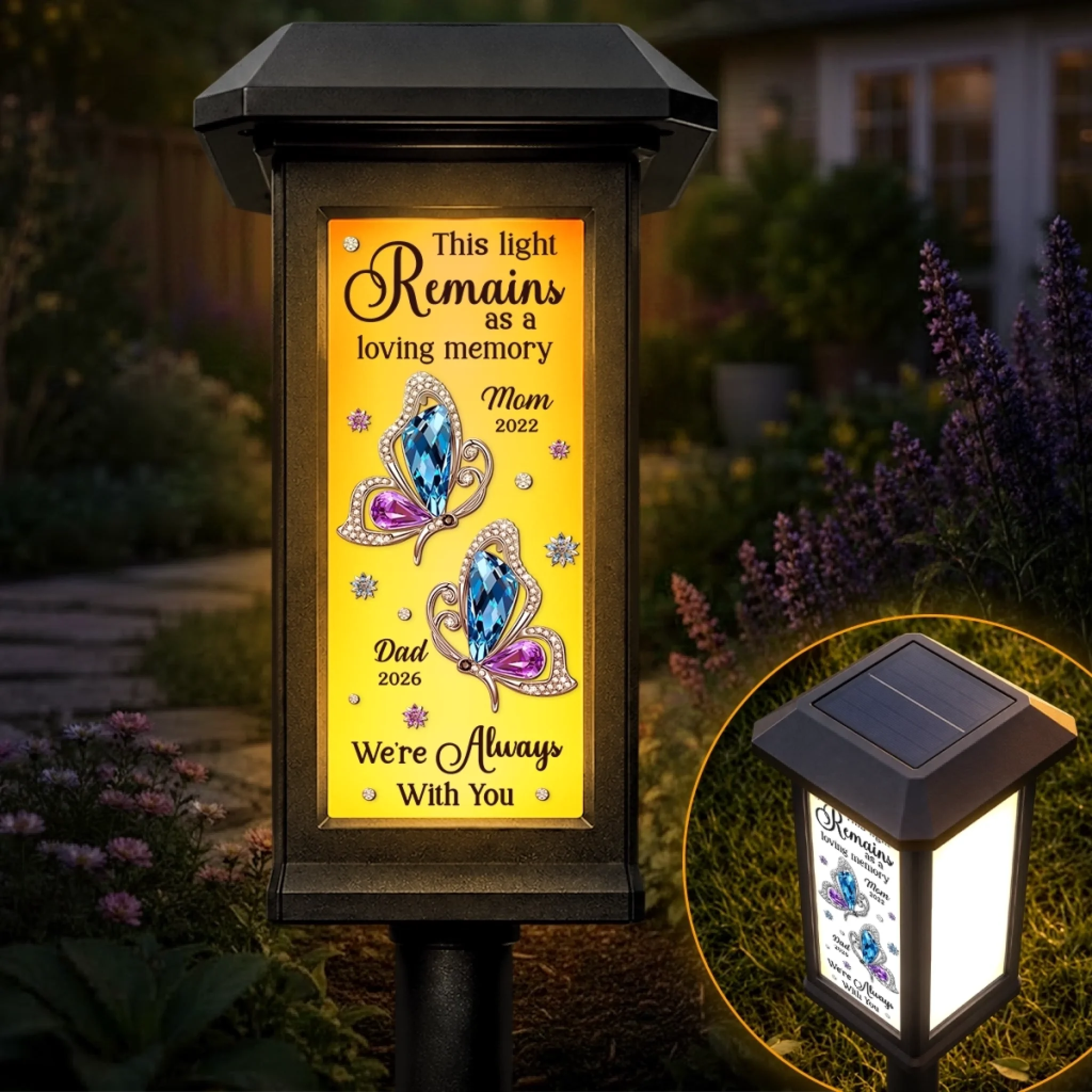 Custom Solar Garden Light Personalized Memorial Sympathy Gift for Loss of Mom or Dad