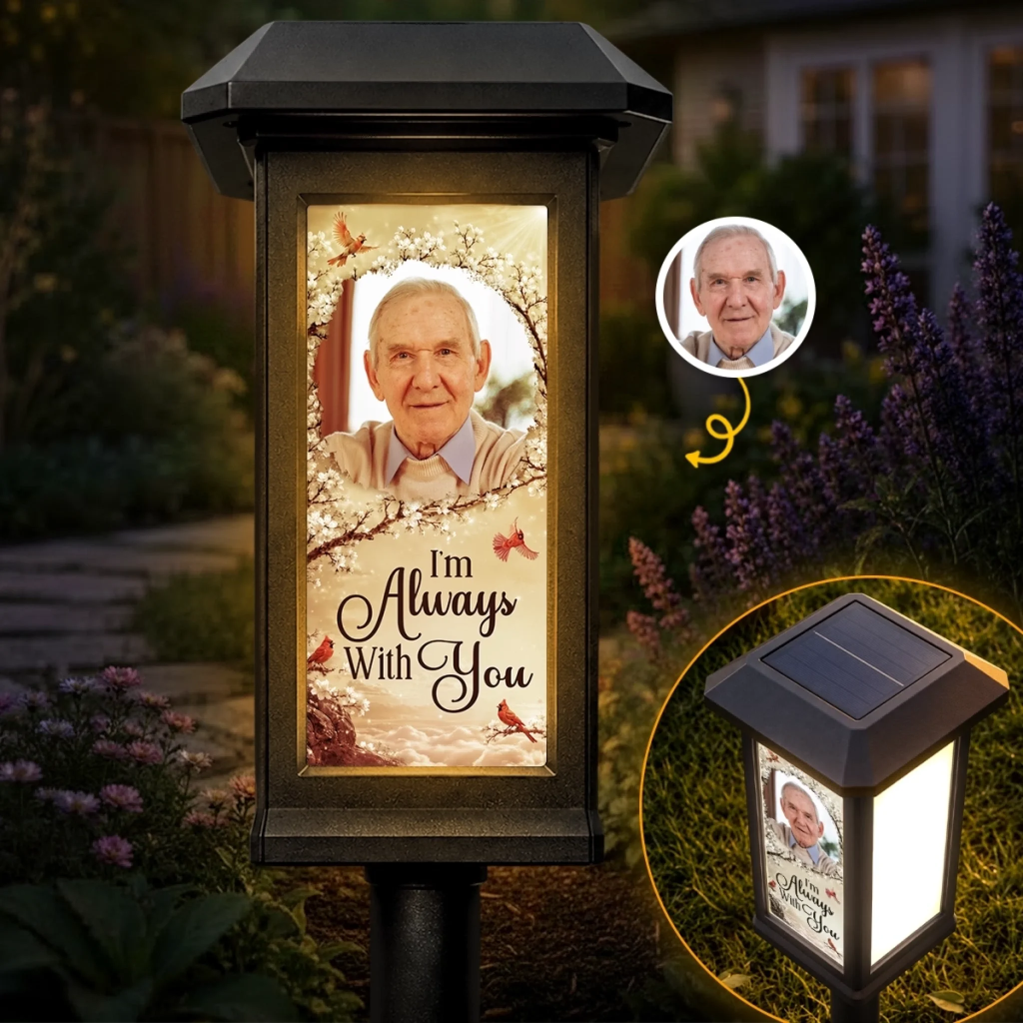 Custom Photo Solar Garden Light Memorial Sympathy Gift, Gone From Sight Not From Heart