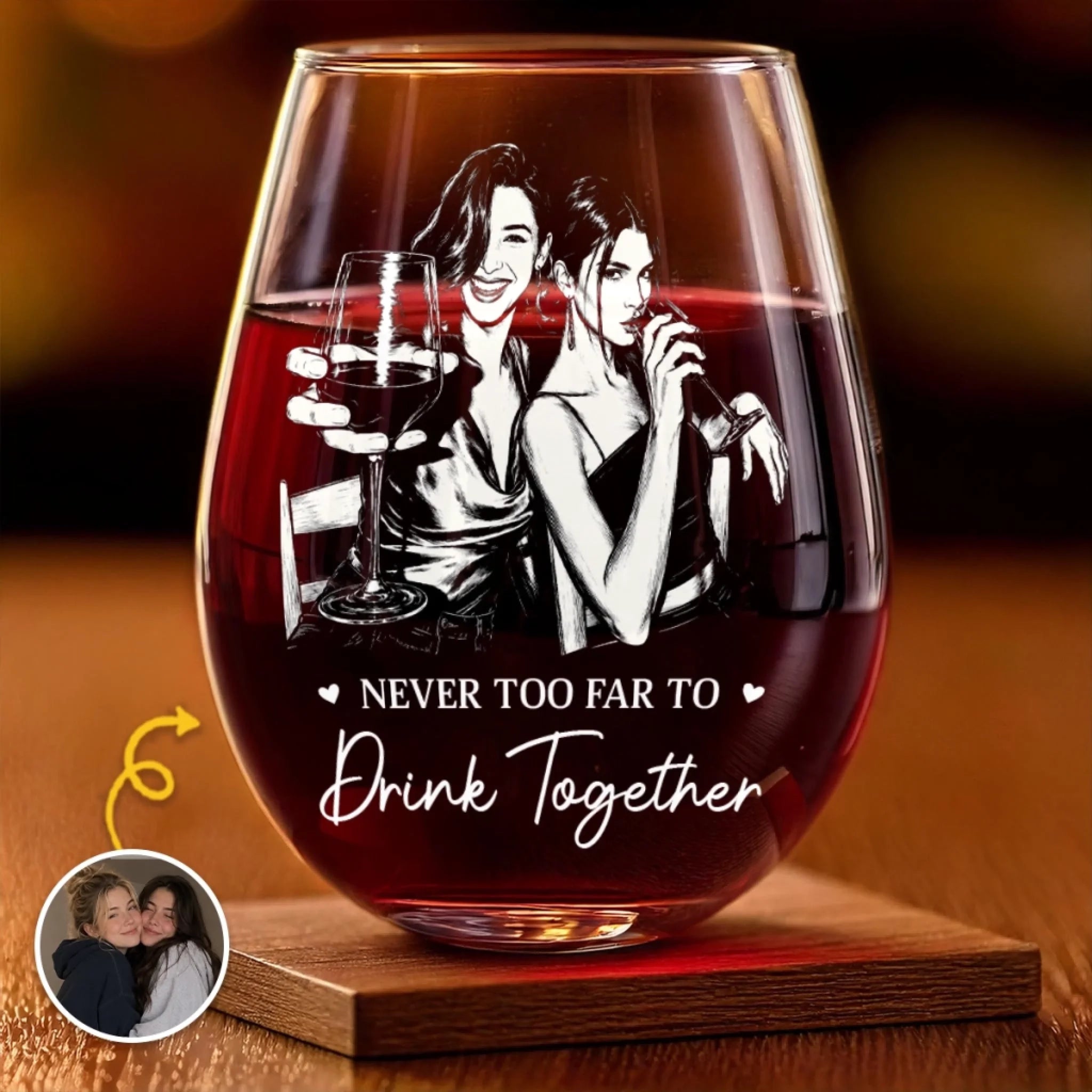 Custom Photo Wine Glass - Personalized Best Friend Birthday Gift for Women, Sisters & BFFs