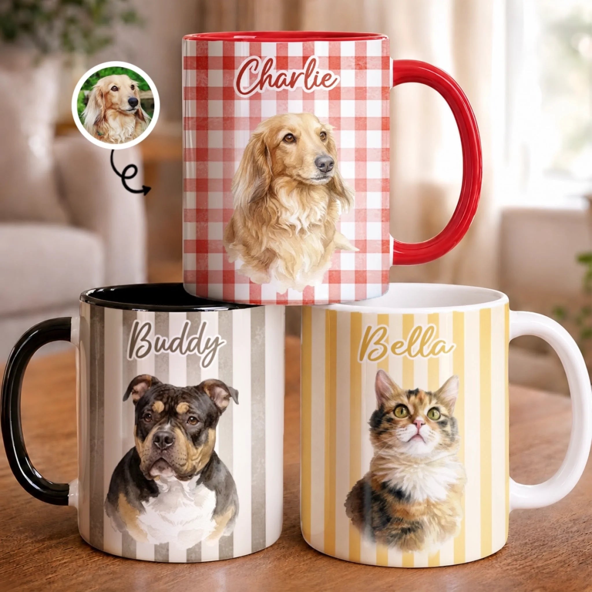 Custom Photo Accent Mug, Personalized Birthday Gift for Dog and Cat Lovers, My Therapist Has Paws