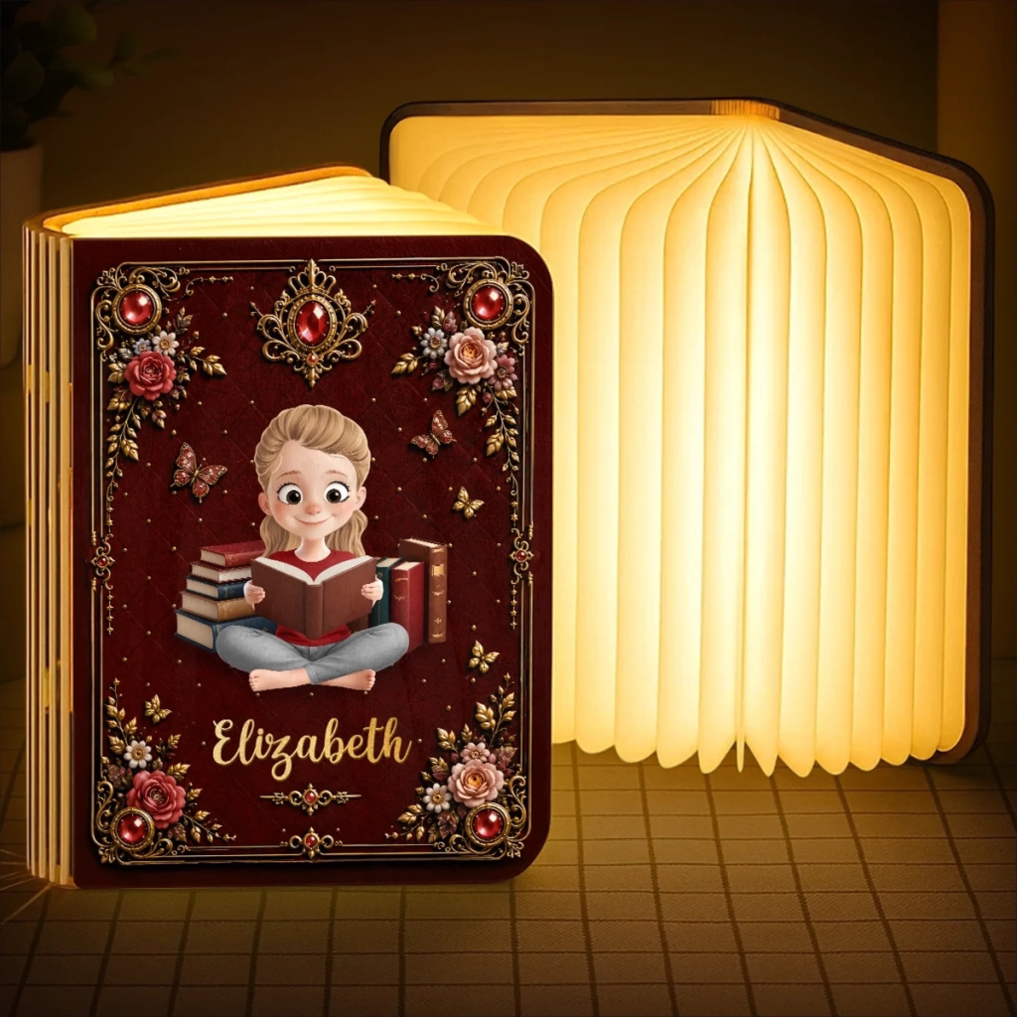 Custom Foldable LED Magic Book Lamp, Personalized Gift for Book Lovers and Readers