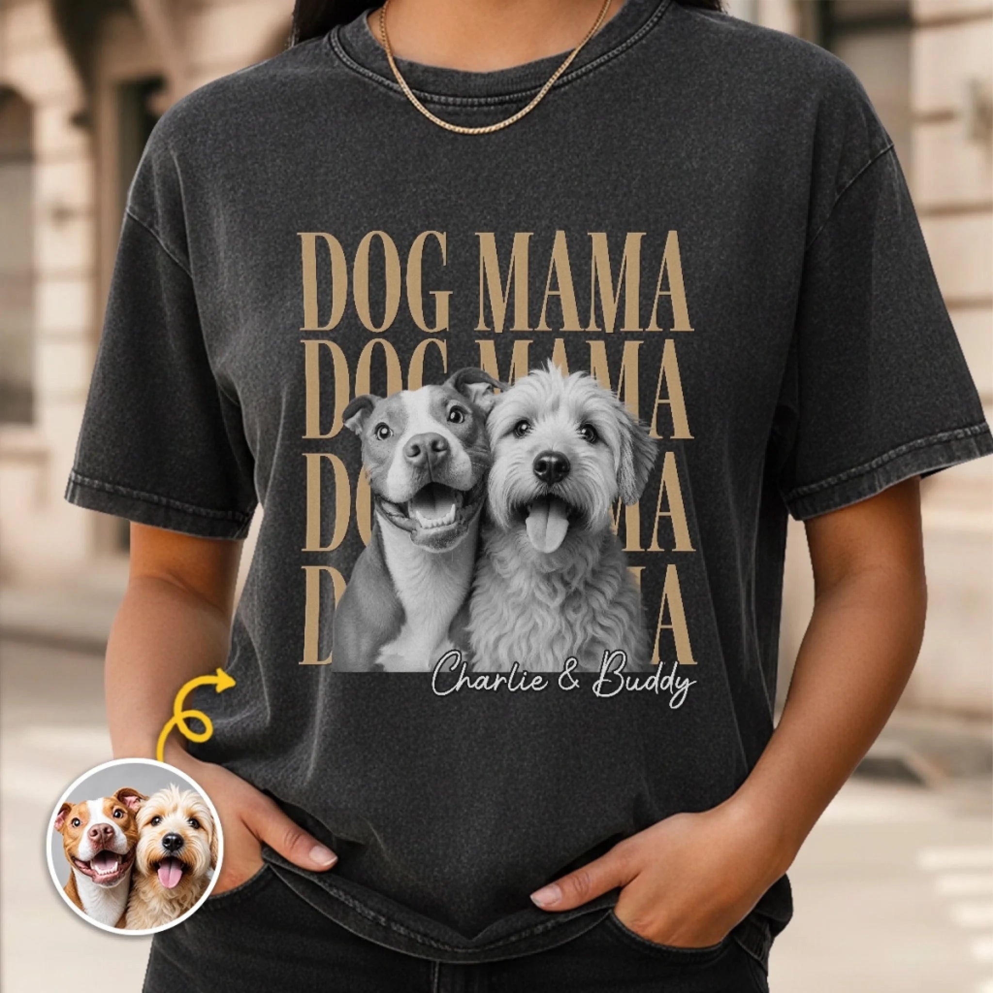 Custom Photo Washed Cotton T-Shirt, Personalized Birthday Gift for Dog and Cat Lovers