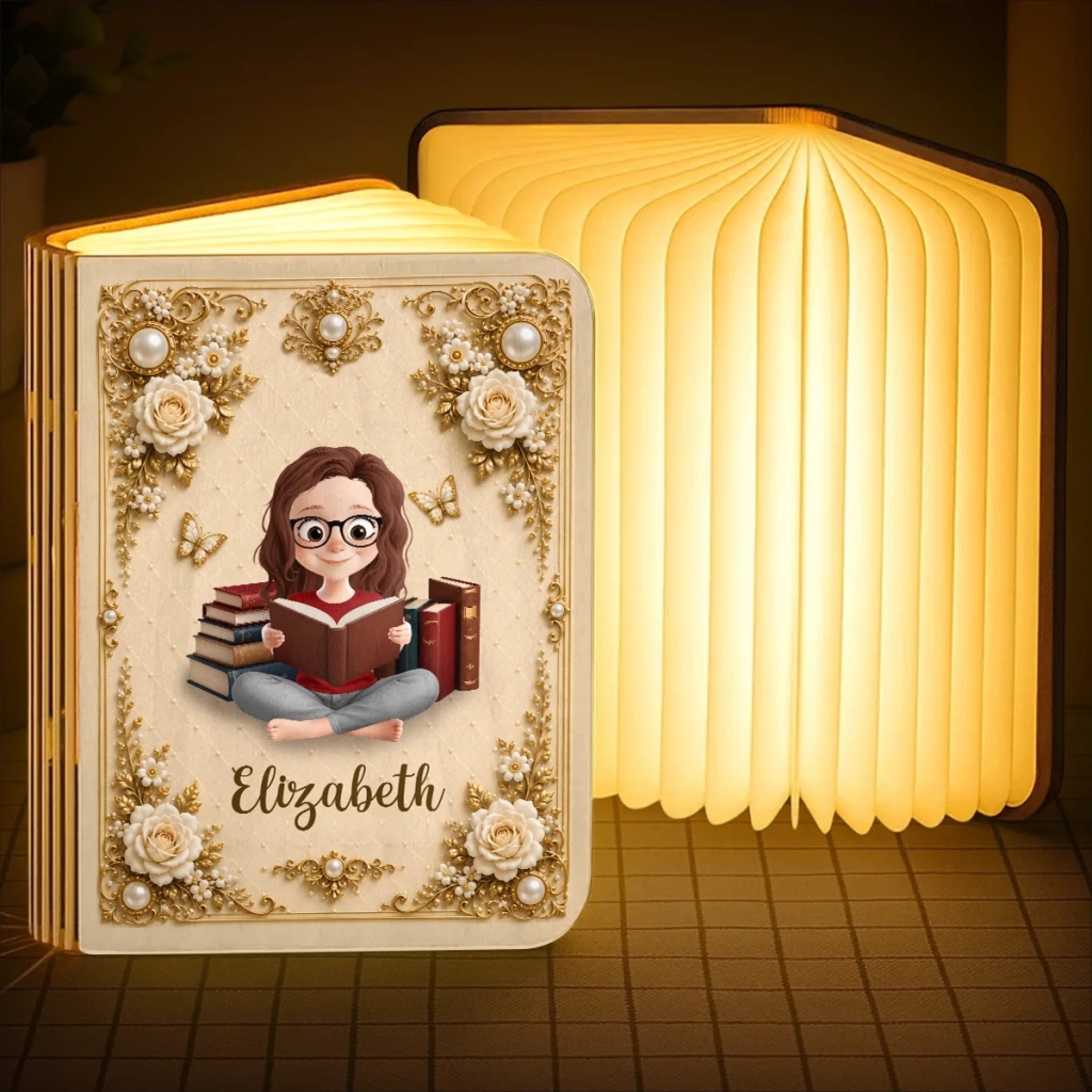 Custom Foldable LED Magic Book Lamp, Personalized Born To Read Gift for Book Lovers and Readers