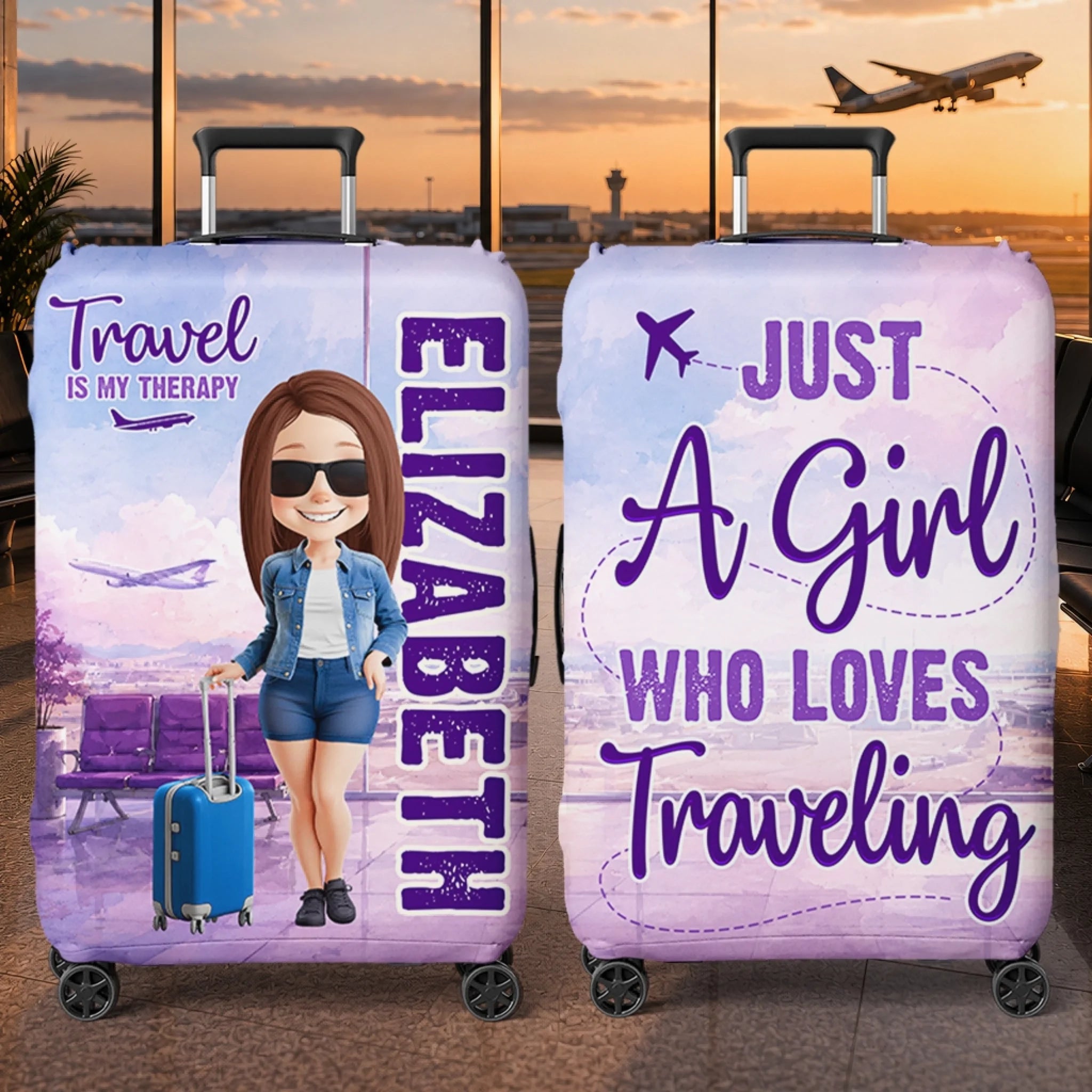 Custom Luggage Cover Personalized Passport Ready Summer Travel Gift for Women Besties Sisters