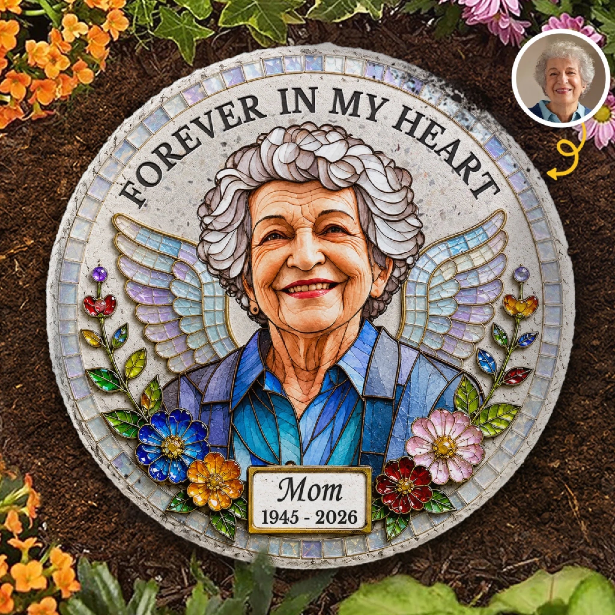 Personalized Photo Round Stone With Stand Memorial Sympathy Gift for Loss of Mom or Dad