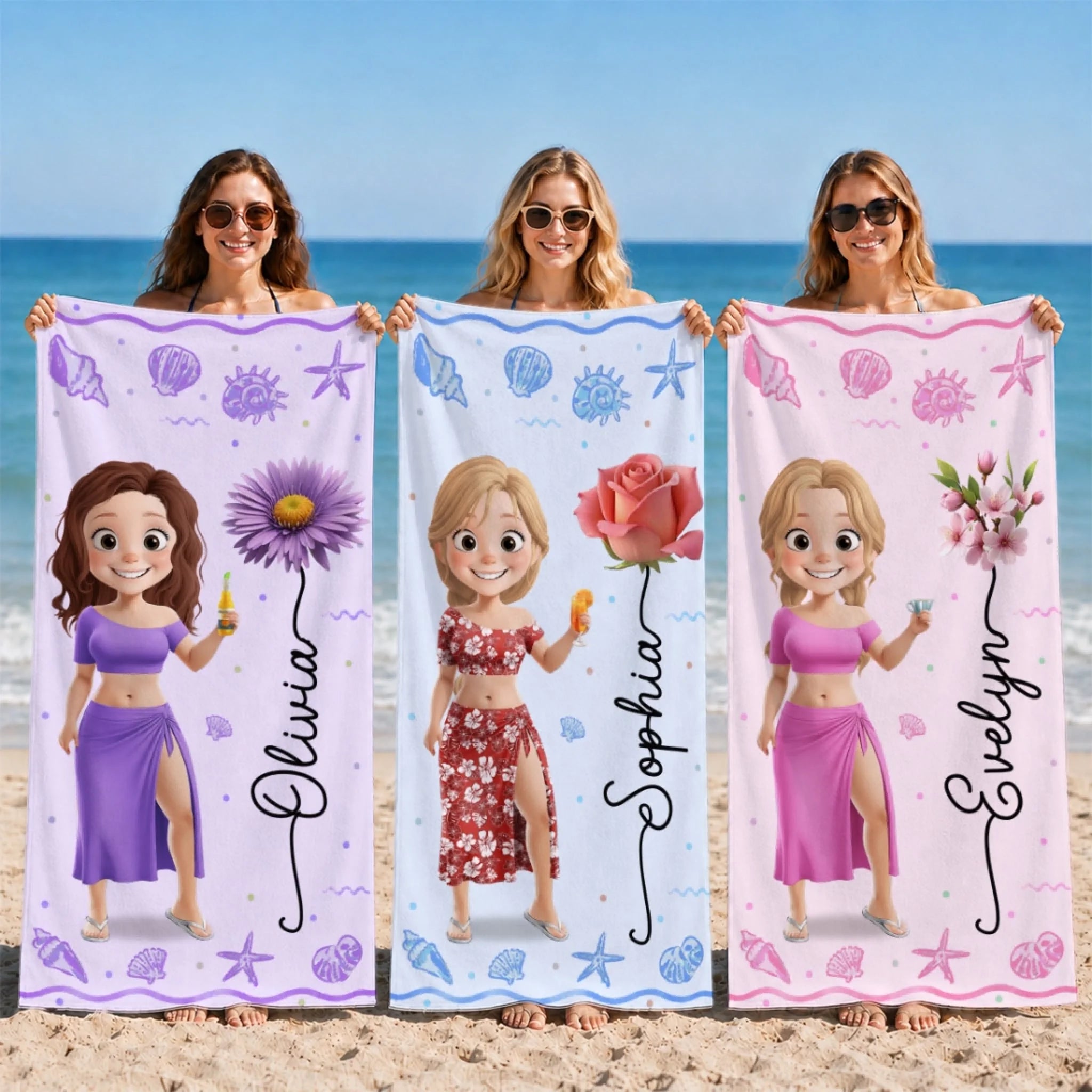 Custom Beach Towel Personalized Summer Vacation Travel Gift for Women Besties Sisters BFF
