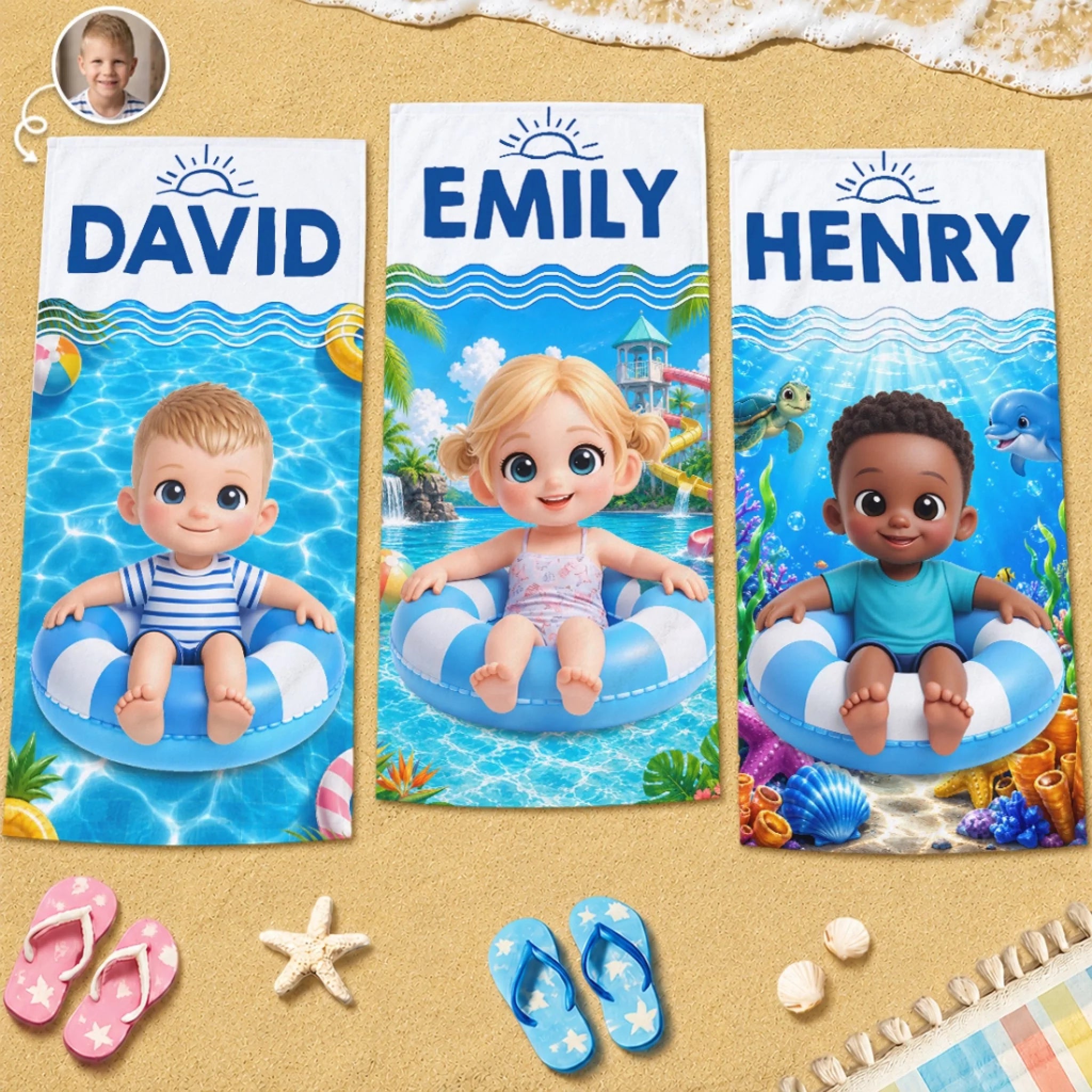Custom Photo Beach Towel Personalized Summer Vacation Travel Gift for Family and Kids