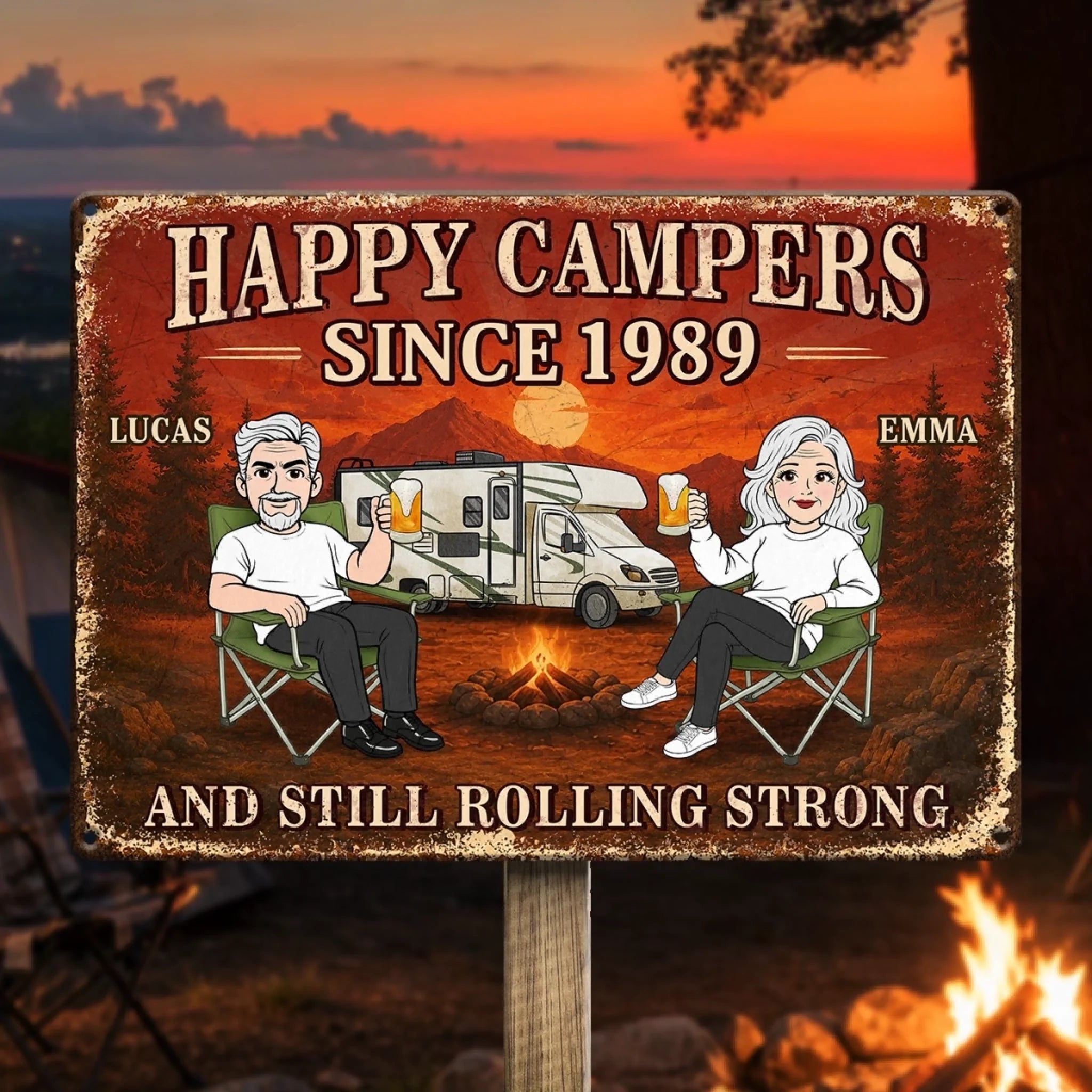 Custom Home Decor Metal Sign Personalized Anniversary Wedding Camping Gift for Campers Couple