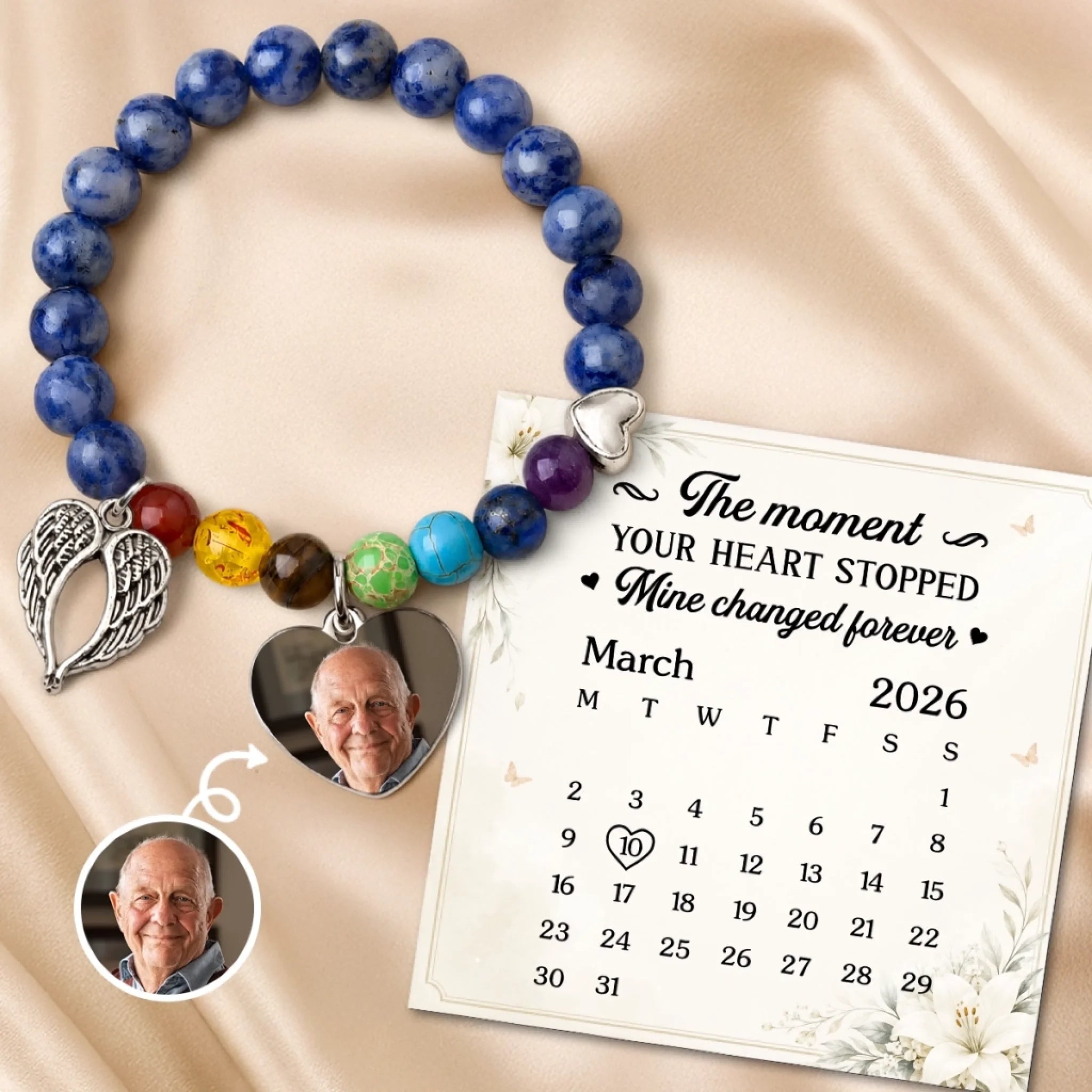 Custom Photo Rainbow Bridge Bracelet Personalized Memorial Sympathy Gift for Loss of Mom or Dad